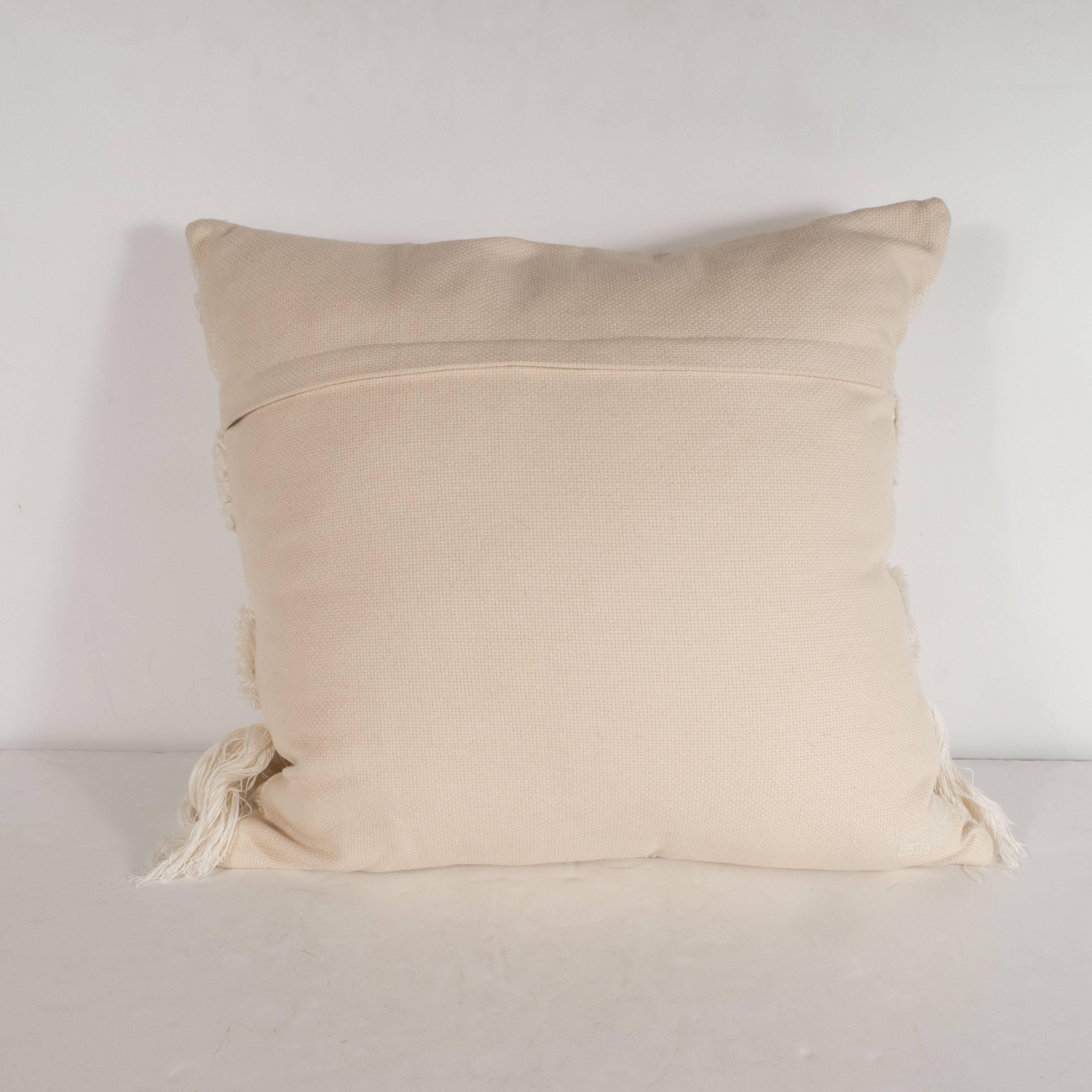 Contemporary Pair of Modernist Textured Woven Pillows in a Bone Hue