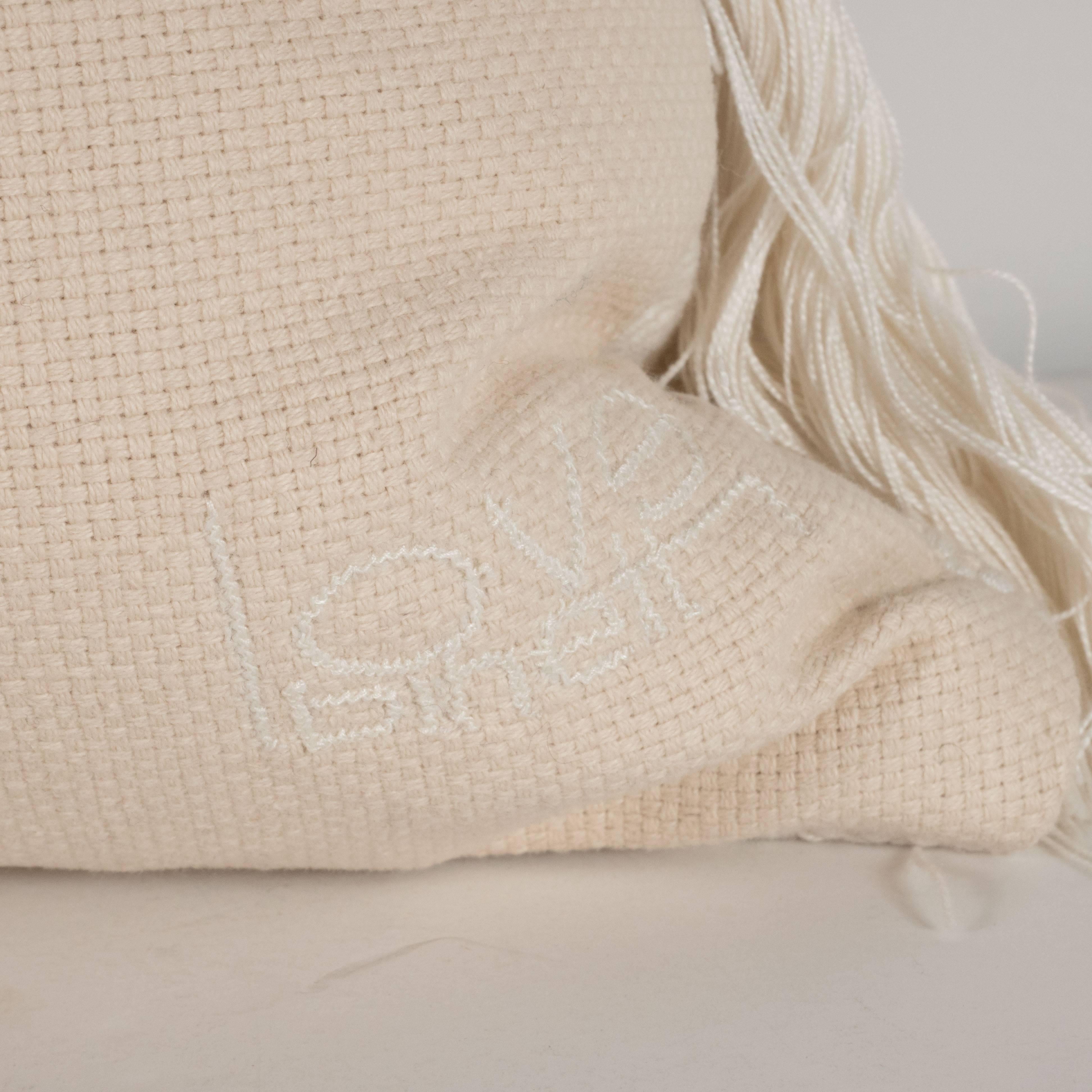 Cotton Pair of Modernist Textured Woven Pillows in a Bone Hue