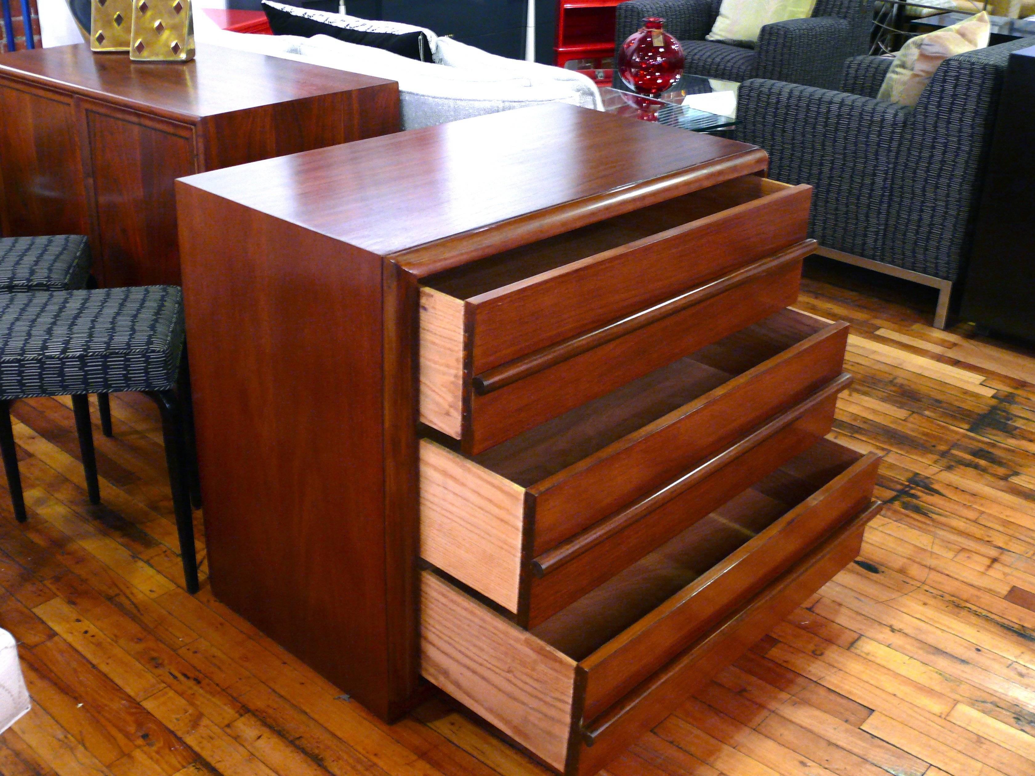 Walnut Pair  Three-Drawer Chests  or Dressers by T.H. Robsjohn-Gibbings