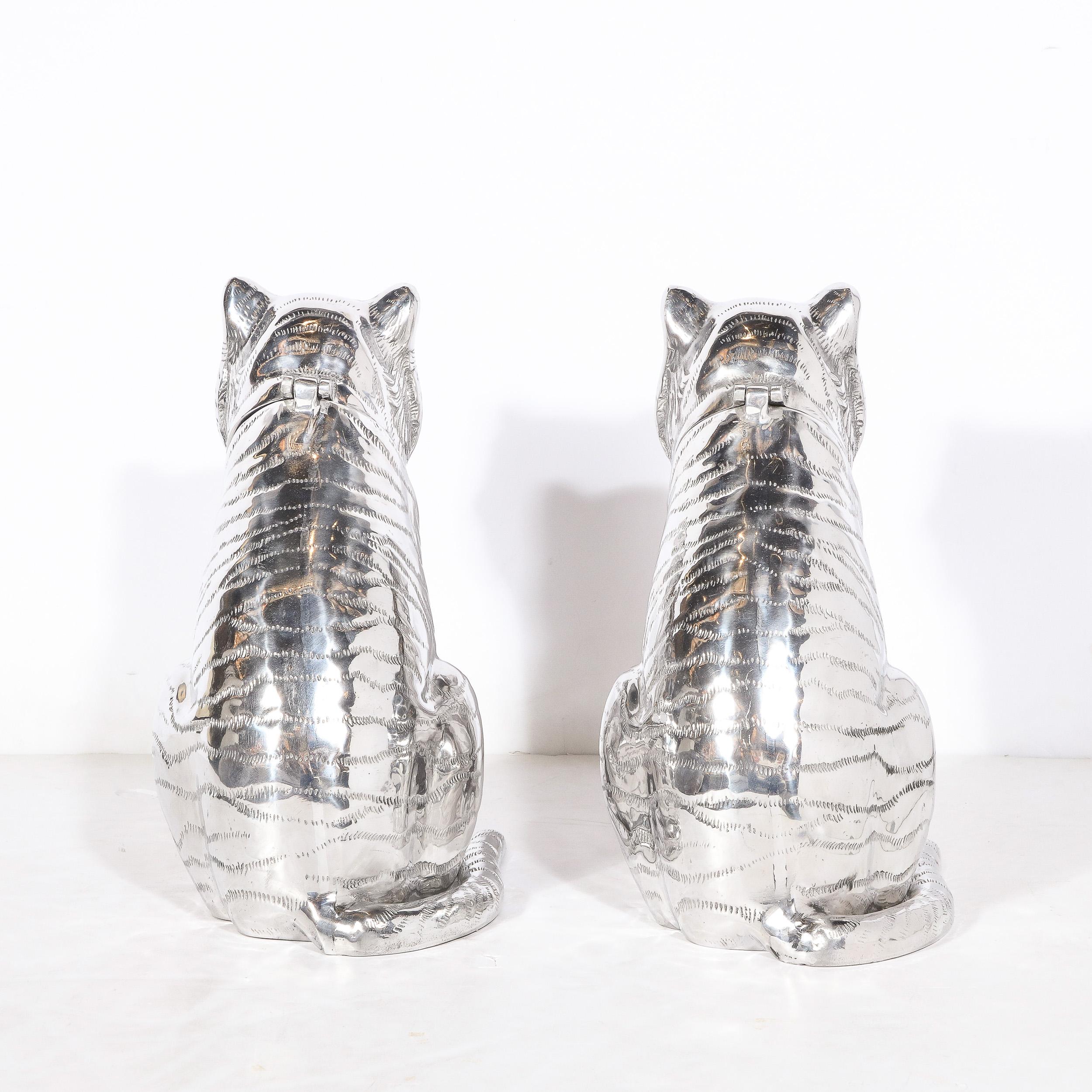 Pair of Modernist Tiger Bottle Coolers in Polished Aluminum w/ Onyx Eyes  4