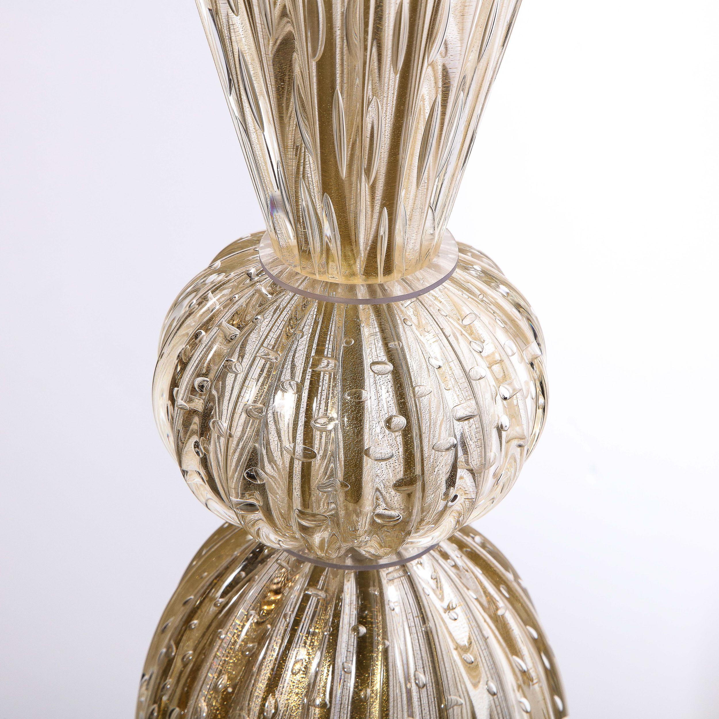 Paire de torchères modernistes en verre de Murano soufflé à la main d'ambre avec bandes en or 24 carats en vente 5