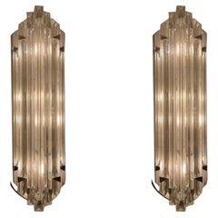 Pair of Modernist Wall Lights in Clear Murano Glass in the Style of Venini