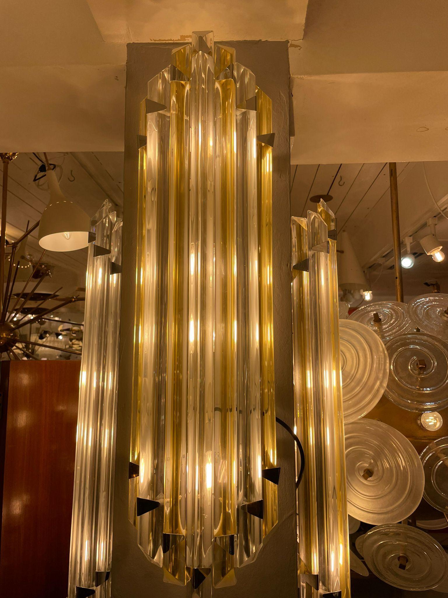 Pair of Modernist Wall Lights in Pale Amber Murano Glass in the Style of Venini 1