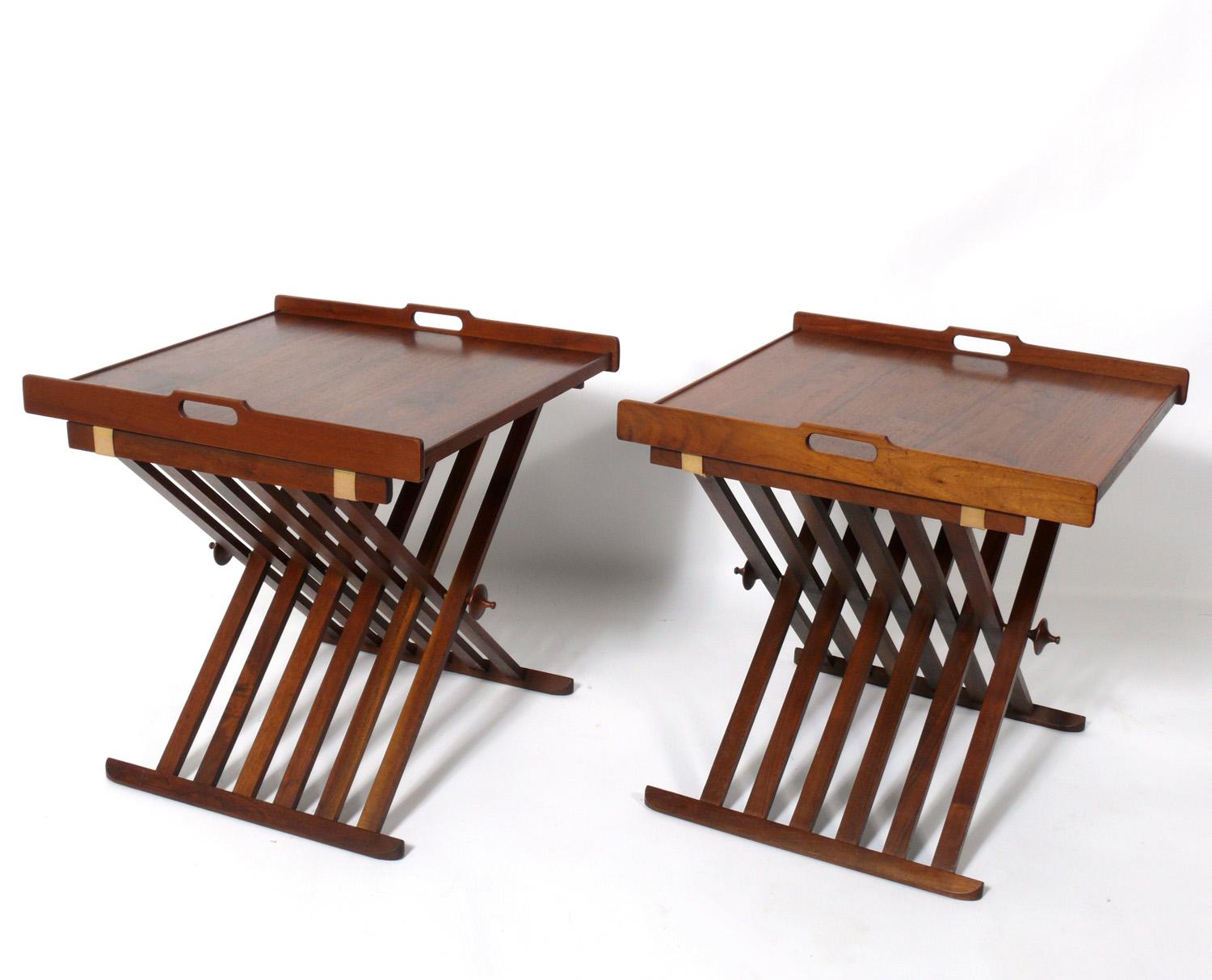 American Pair of Modernist Walnut Campaign Tables by Kipp Stewart