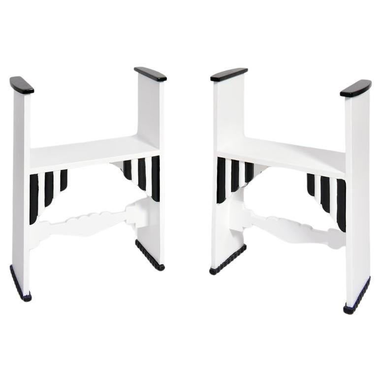 Pair of  Modernist white wooden painted stools. Portugal, 1930s