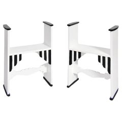 Pair of  Modernist white wooden painted stools. Portugal, 1930s