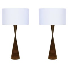 Pair of Modernist Wood Lamps in the Style of Philip Lloyd Powell