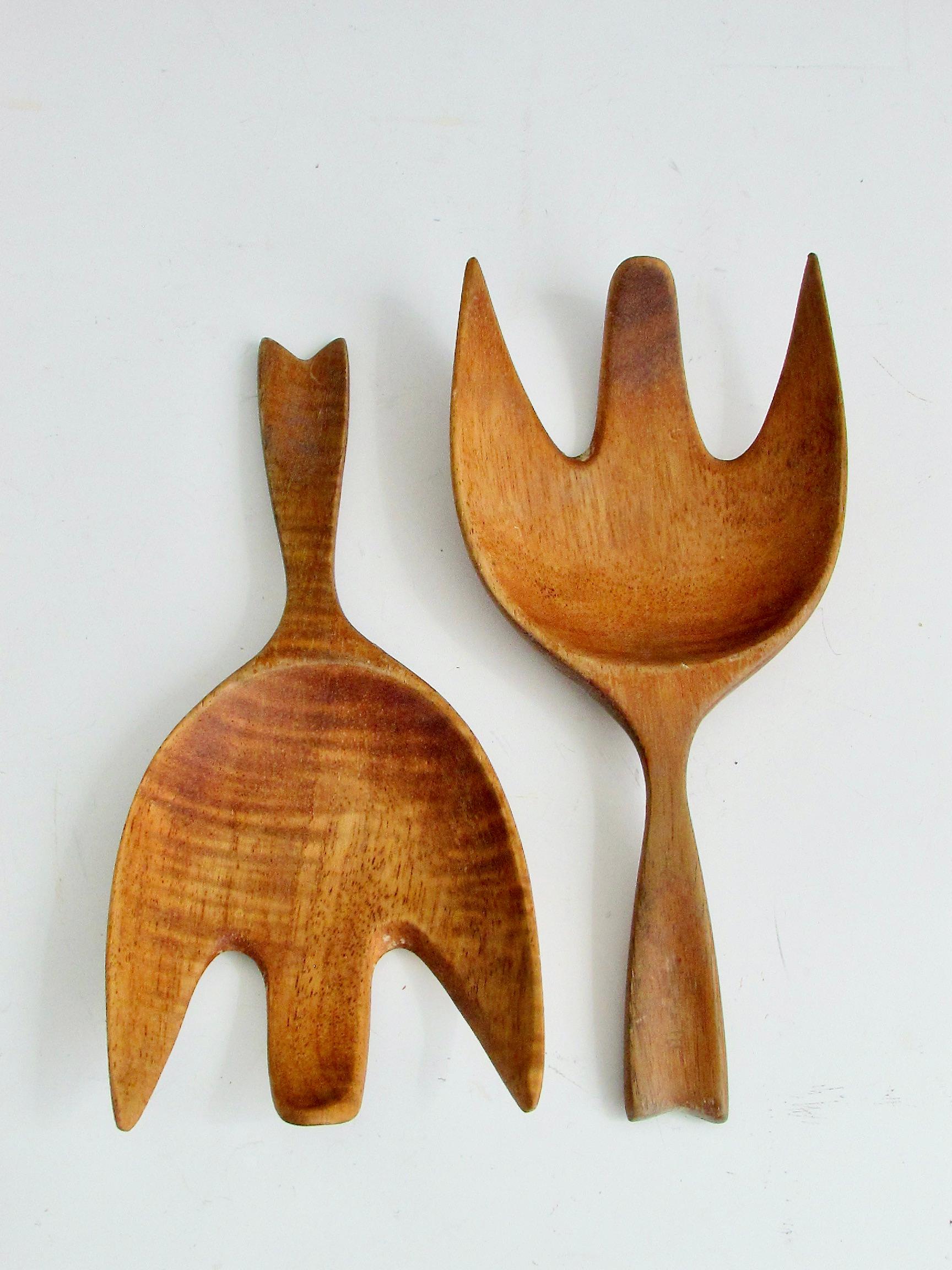 American Pair of modernist wood salad servers For Sale