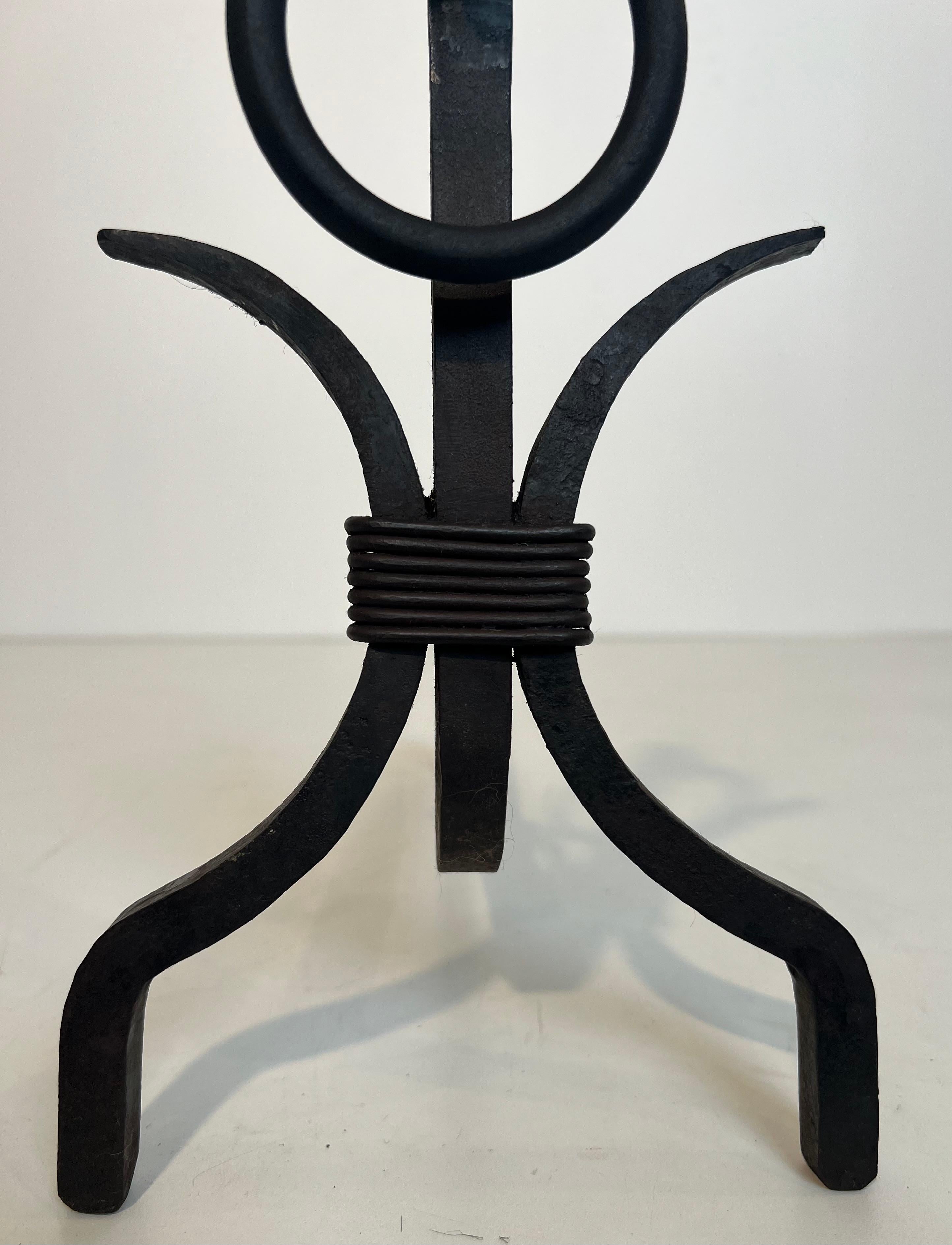 Pair of Modernist Wrought Iron Andirons For Sale 4