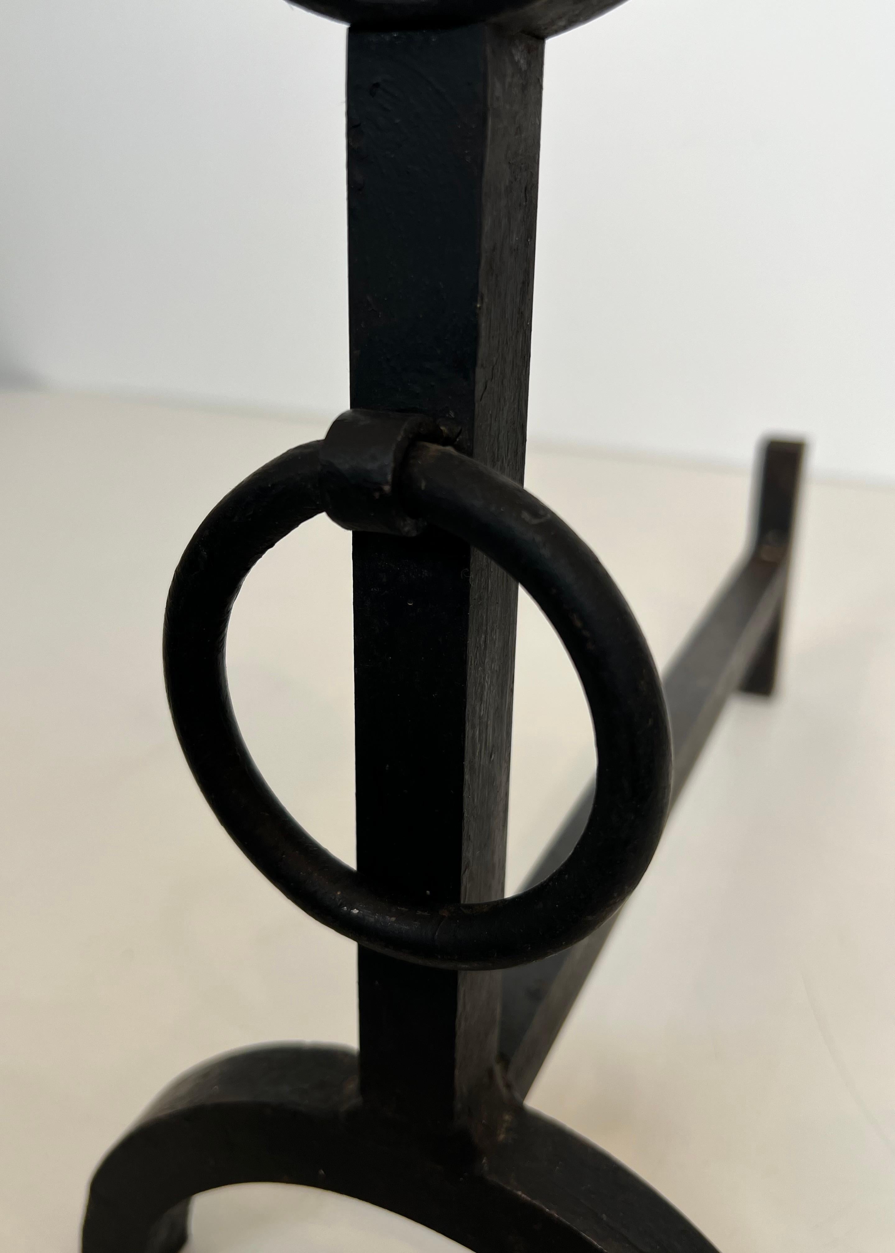 Pair of Modernist Wrought Iron Andirons For Sale 4