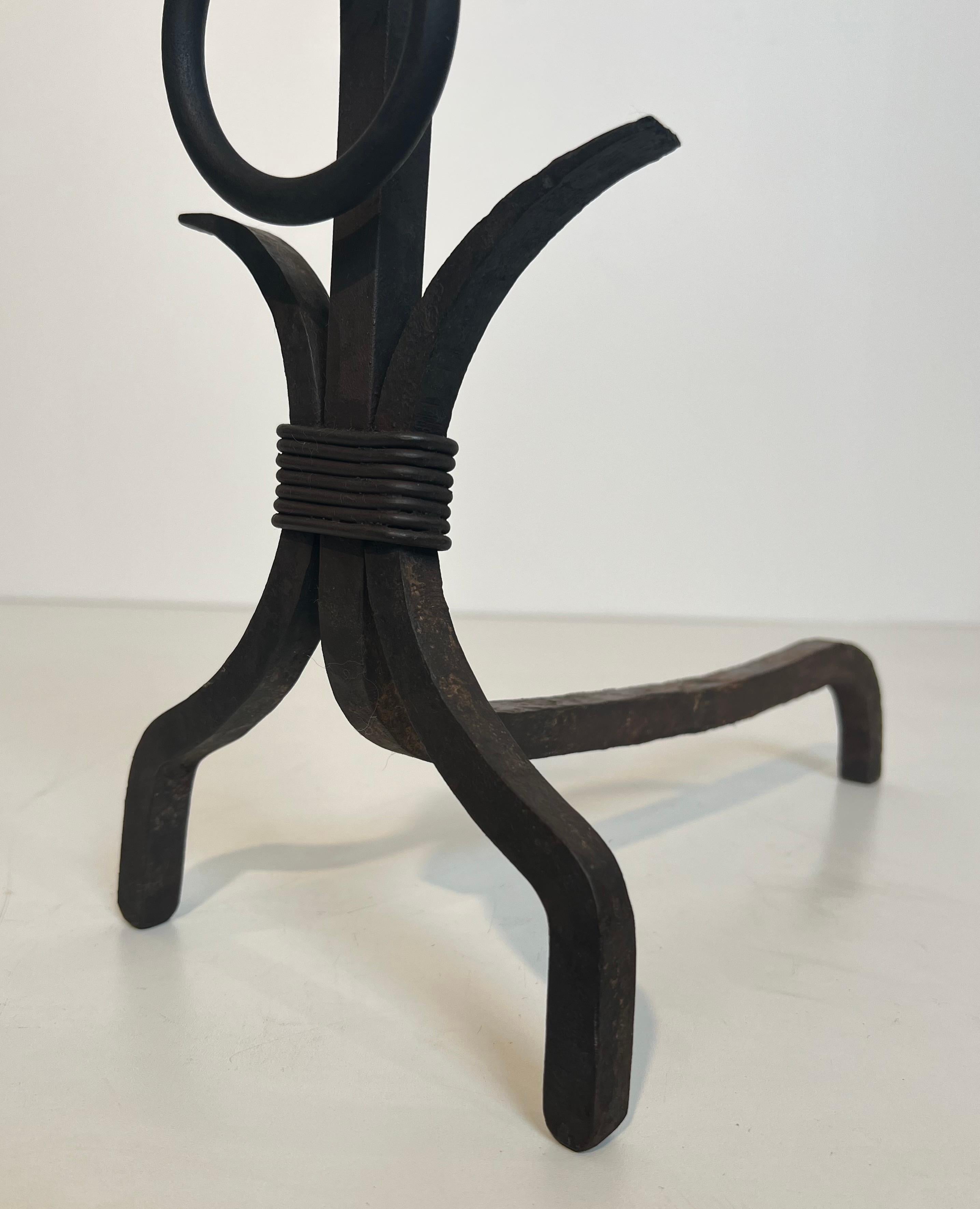 Pair of Modernist Wrought Iron Andirons For Sale 5