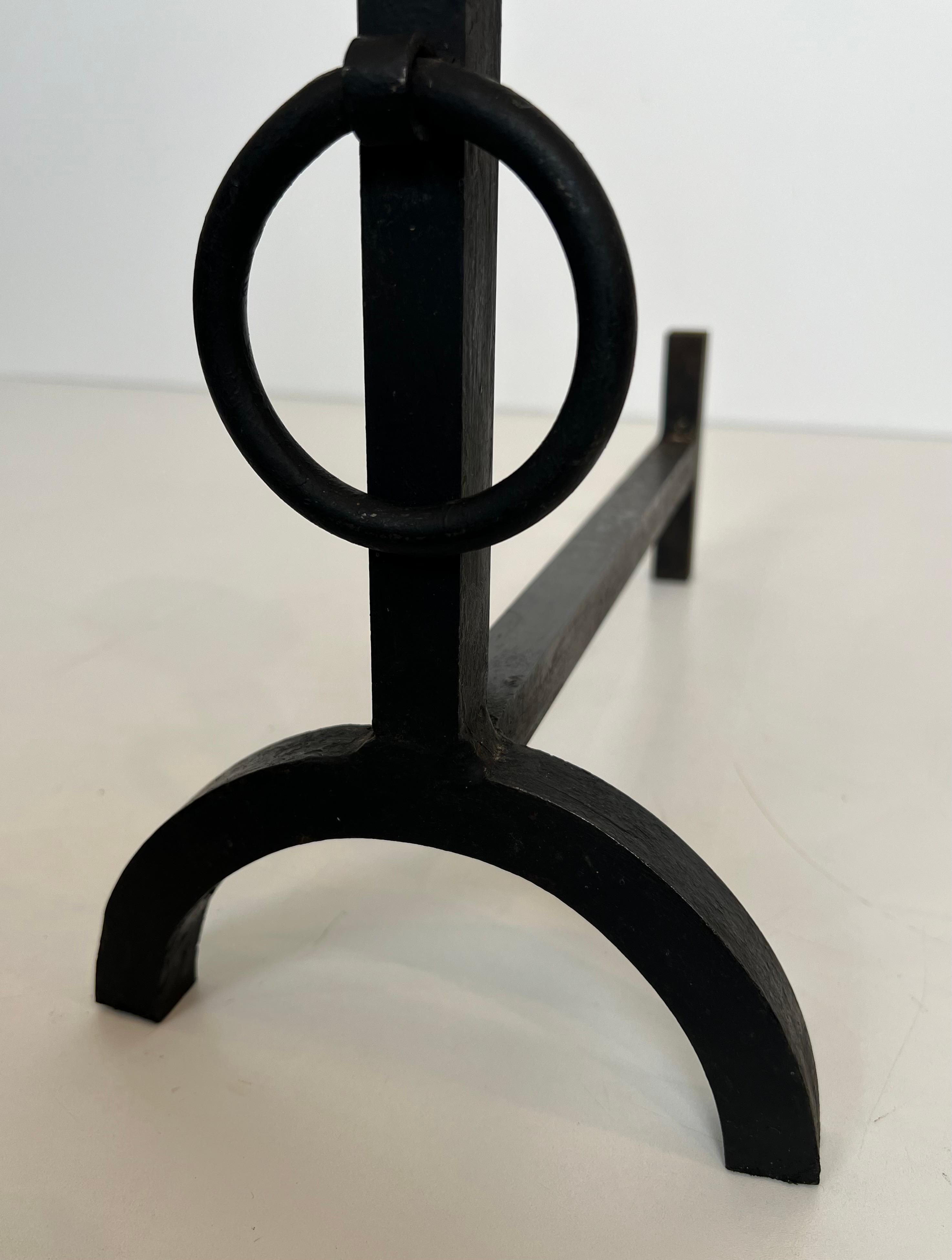 Pair of Modernist Wrought Iron Andirons For Sale 5
