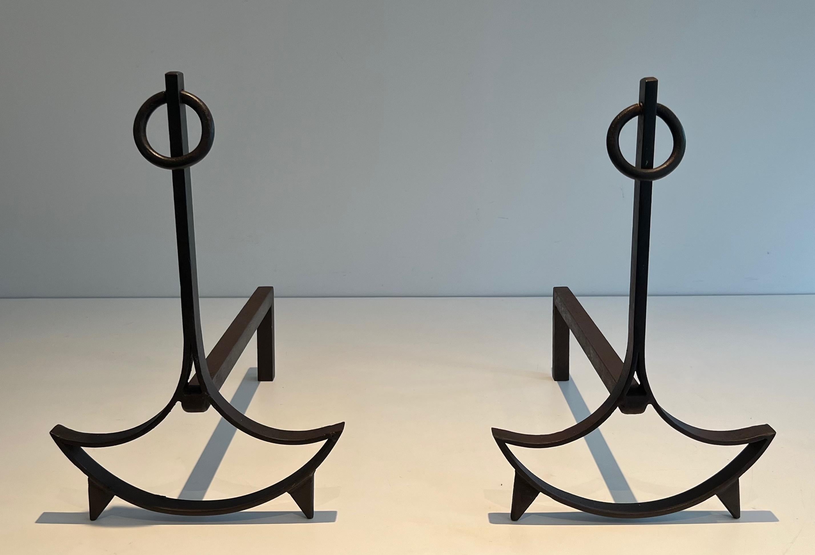 Pair of Modernist Wrought Iron Andirons For Sale 6