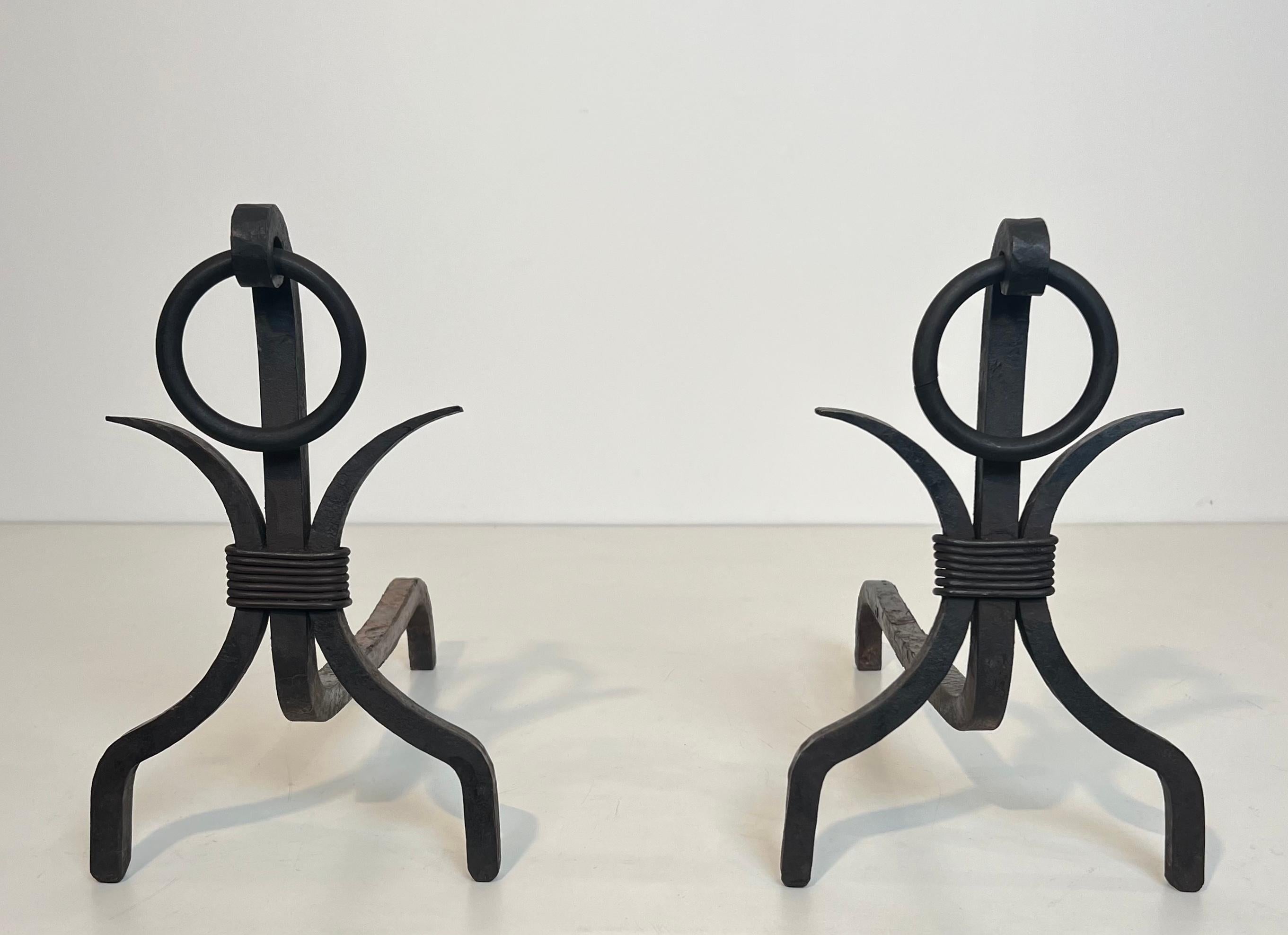 Pair of Modernist Wrought Iron Andirons For Sale 6
