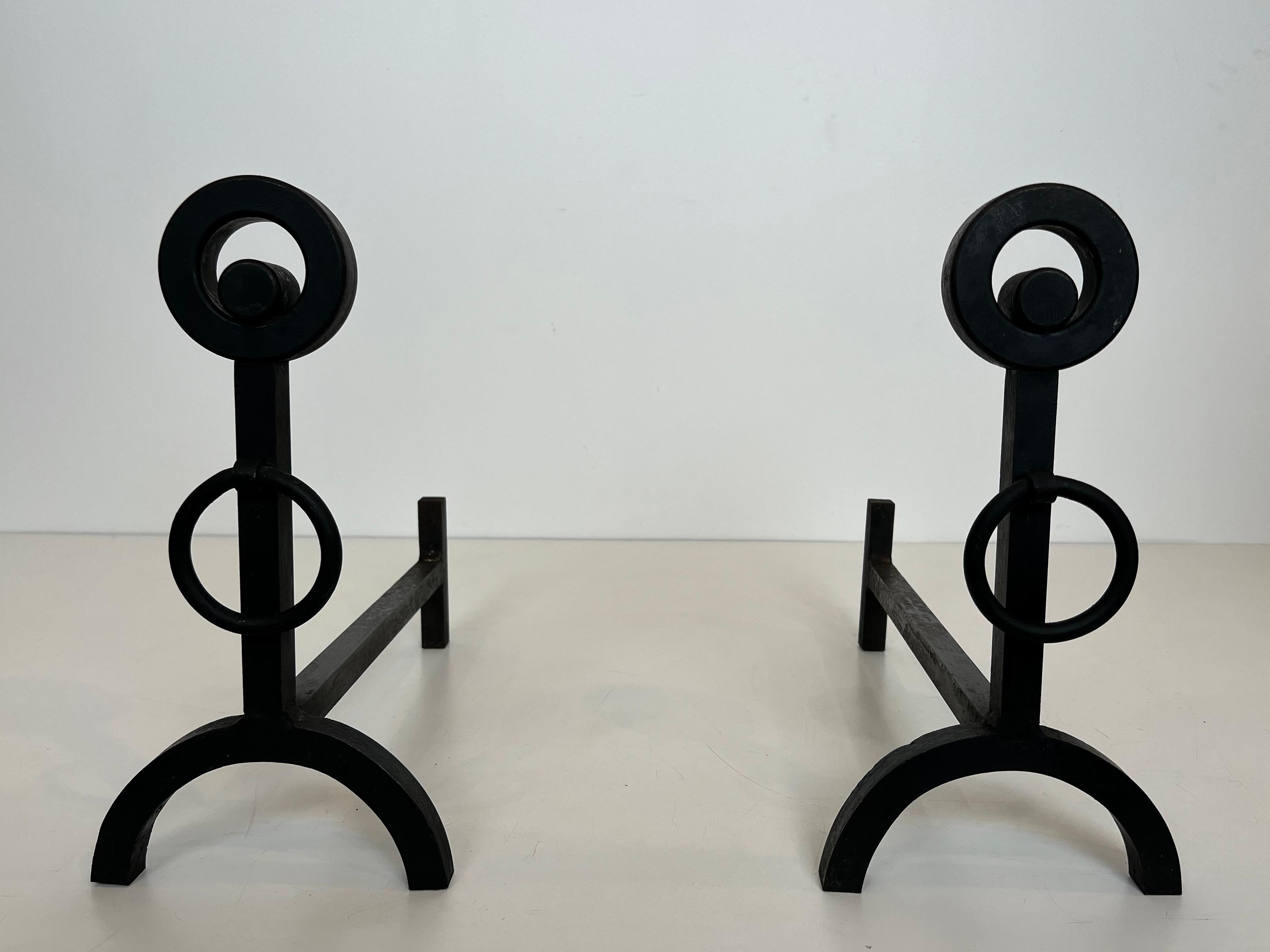 Pair of Modernist Wrought Iron Andirons For Sale 6