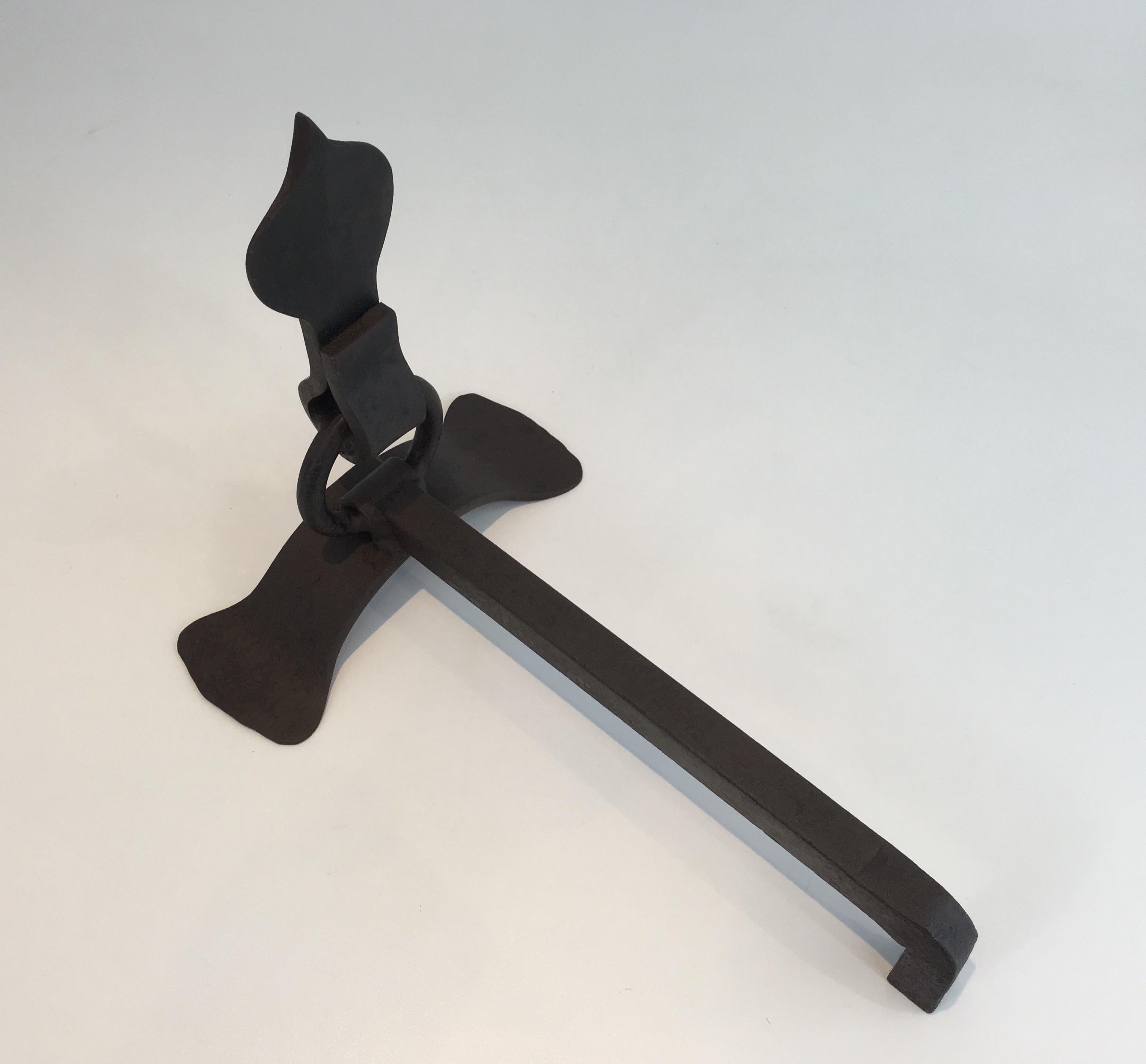 Par de Andirones Modernistas de Hierro Forjado en venta 6