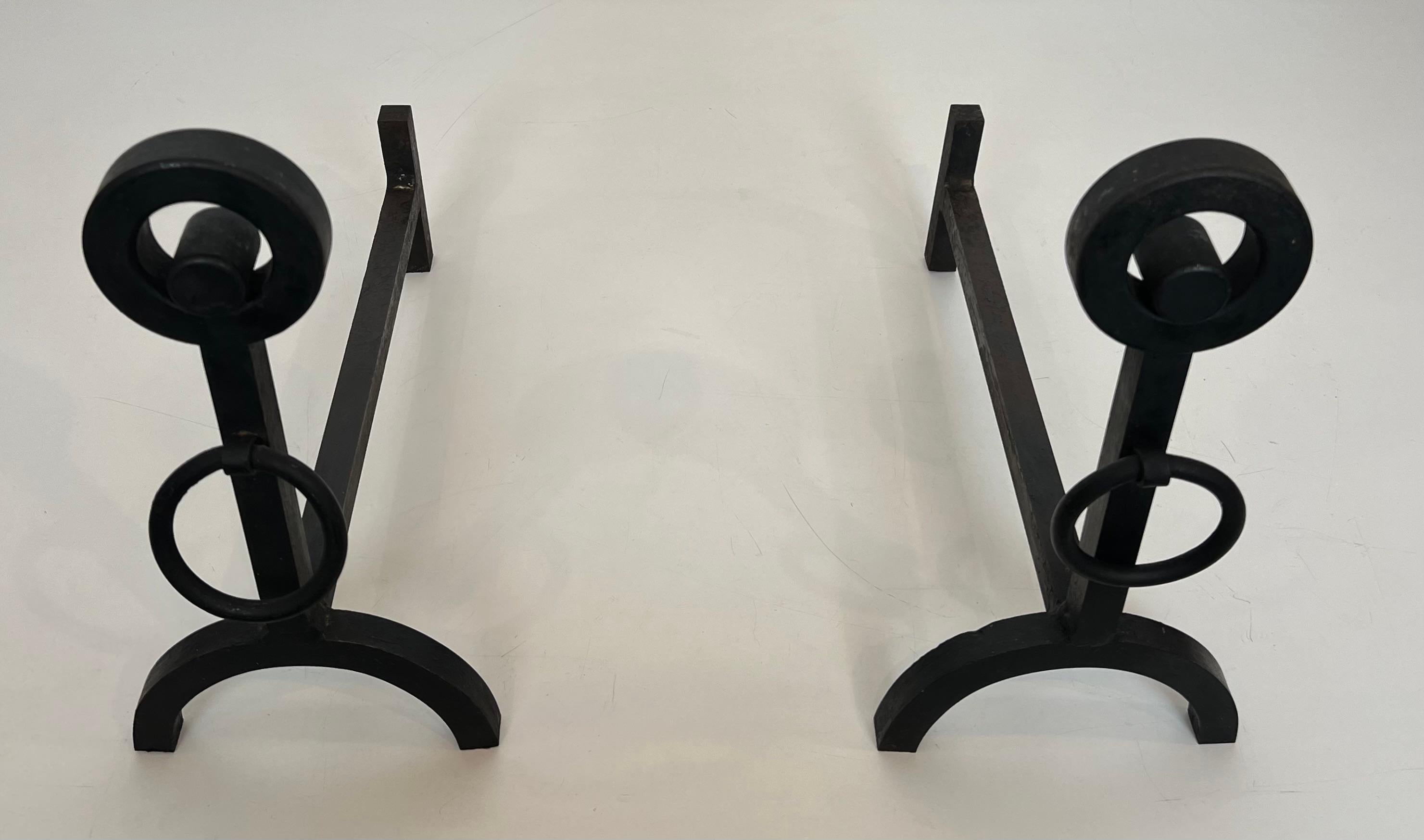Pair of Modernist Wrought Iron Andirons For Sale 7