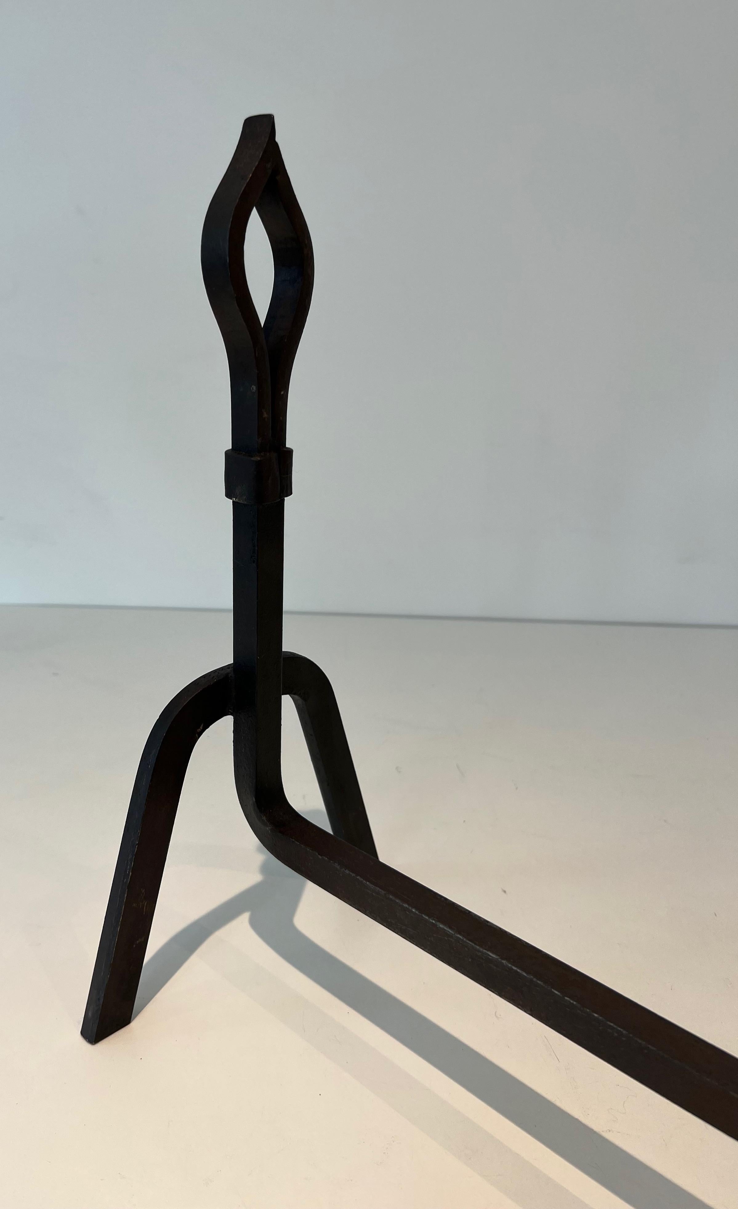 Pair of Modernist Wrought Iron Andirons For Sale 8