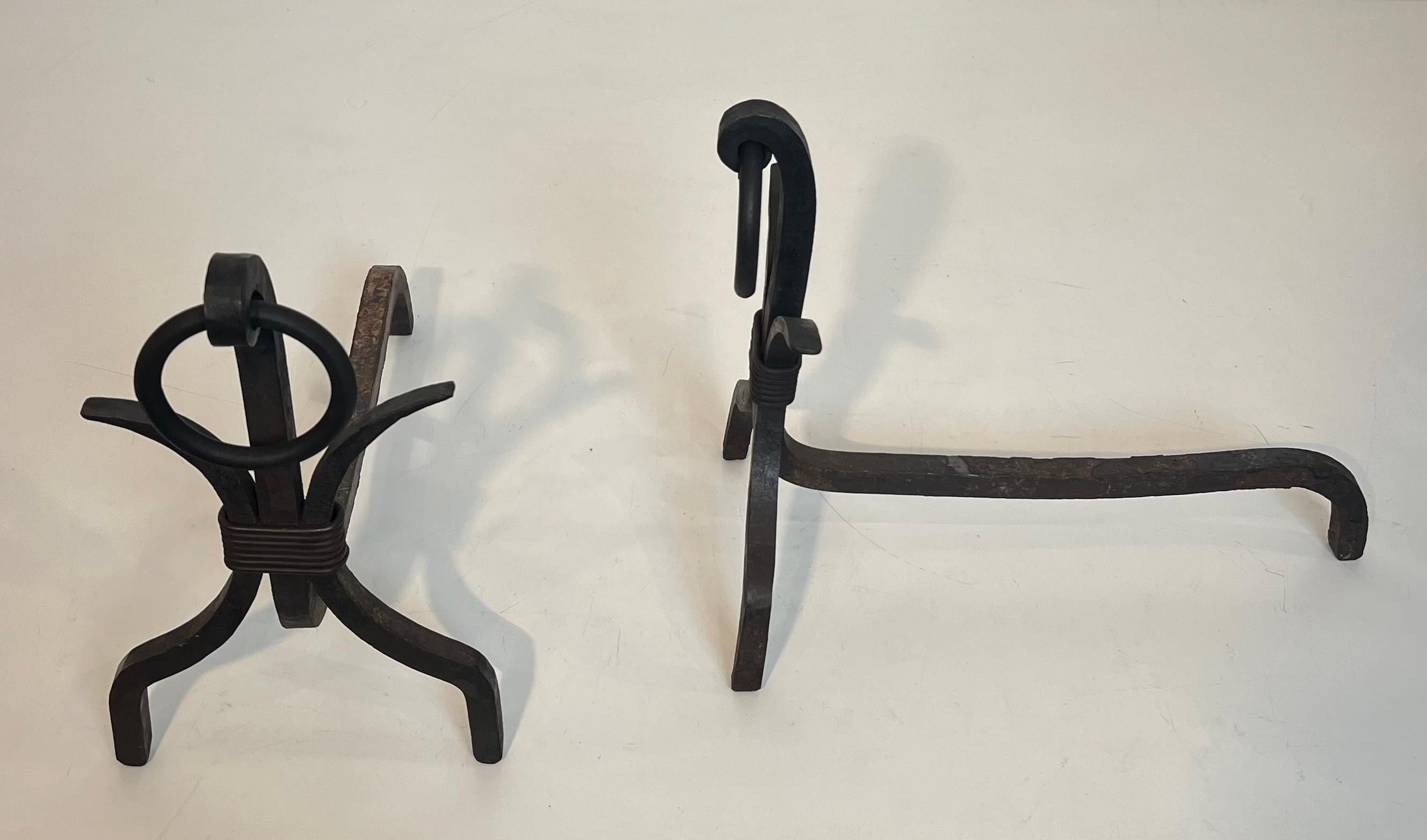 Pair of Modernist Wrought Iron Andirons For Sale 8