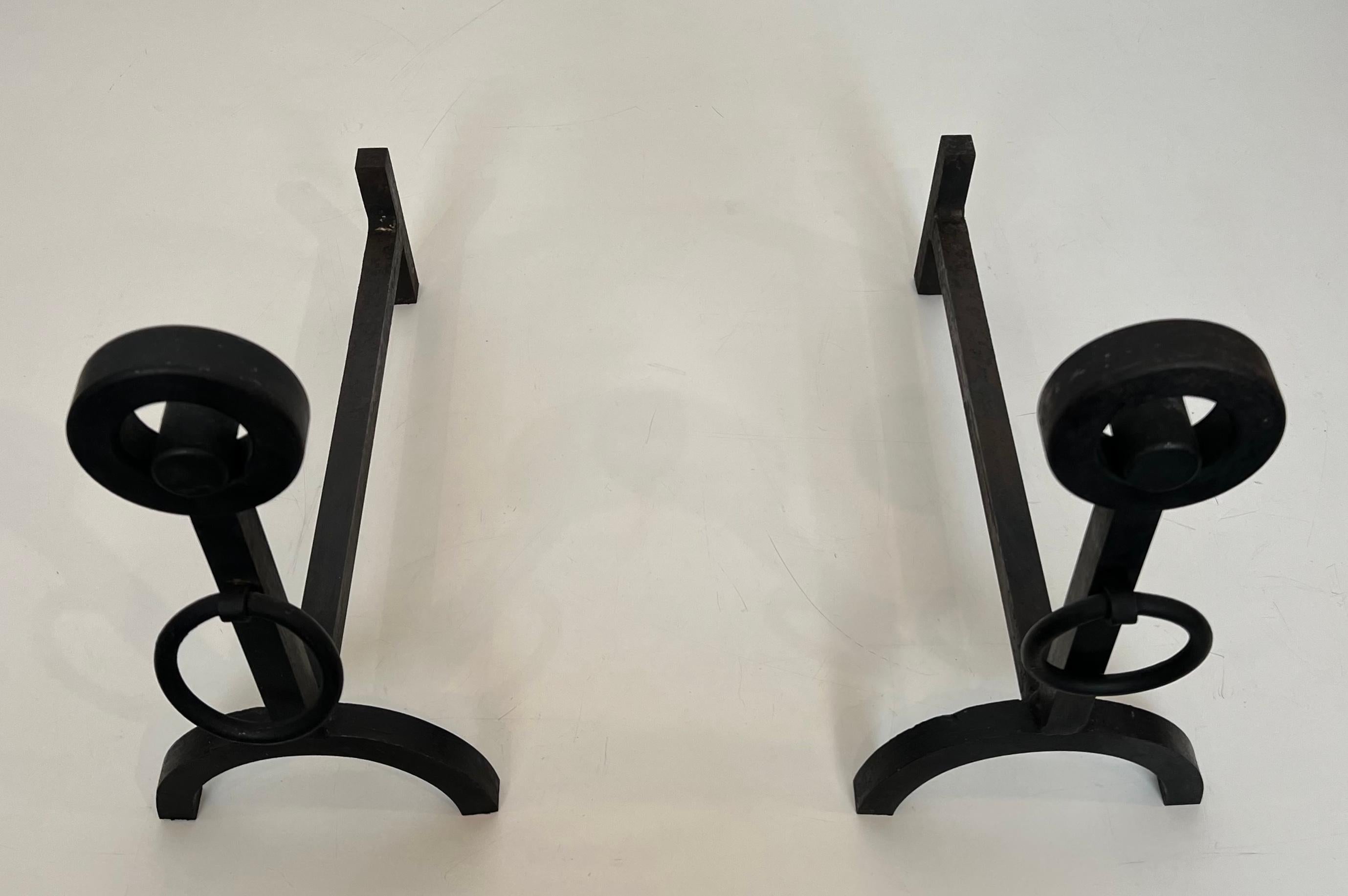 Pair of Modernist Wrought Iron Andirons For Sale 8