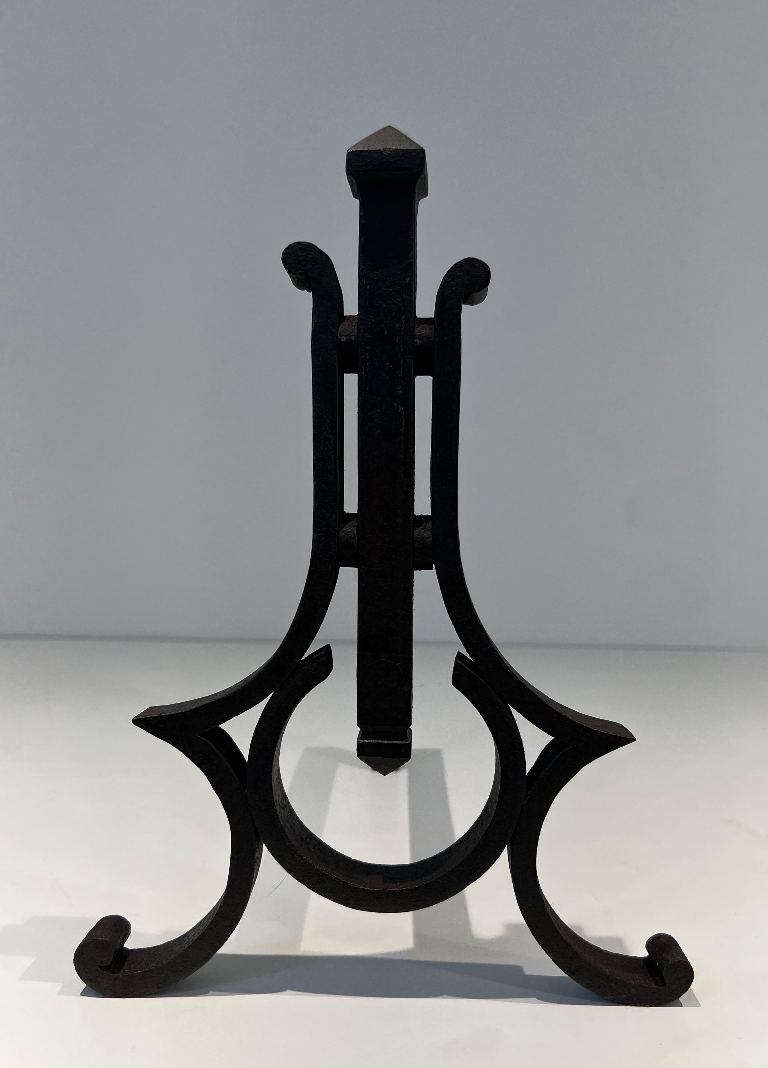 Pair of Modernist Wrought Iron Andirons For Sale 9