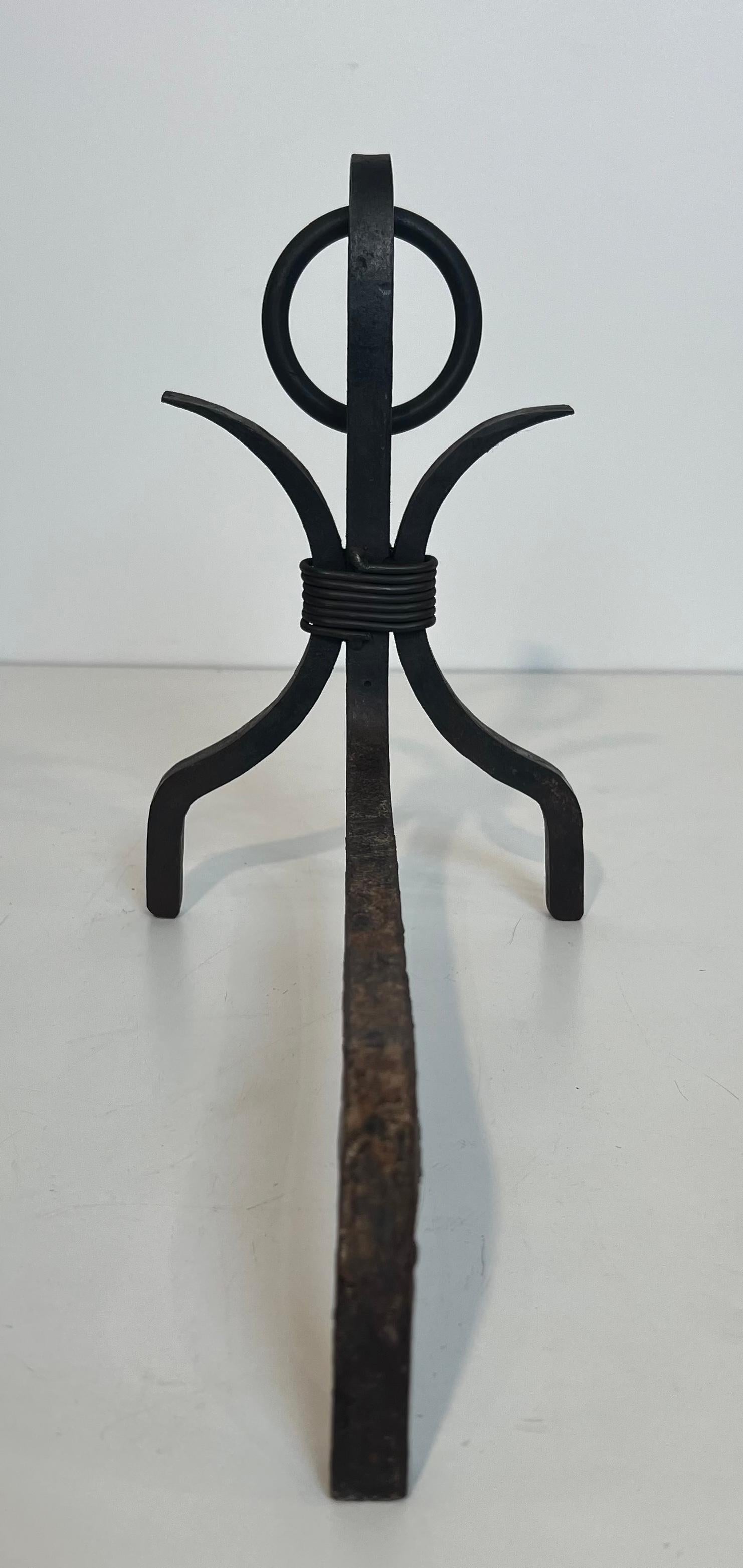 Pair of Modernist Wrought Iron Andirons For Sale 10