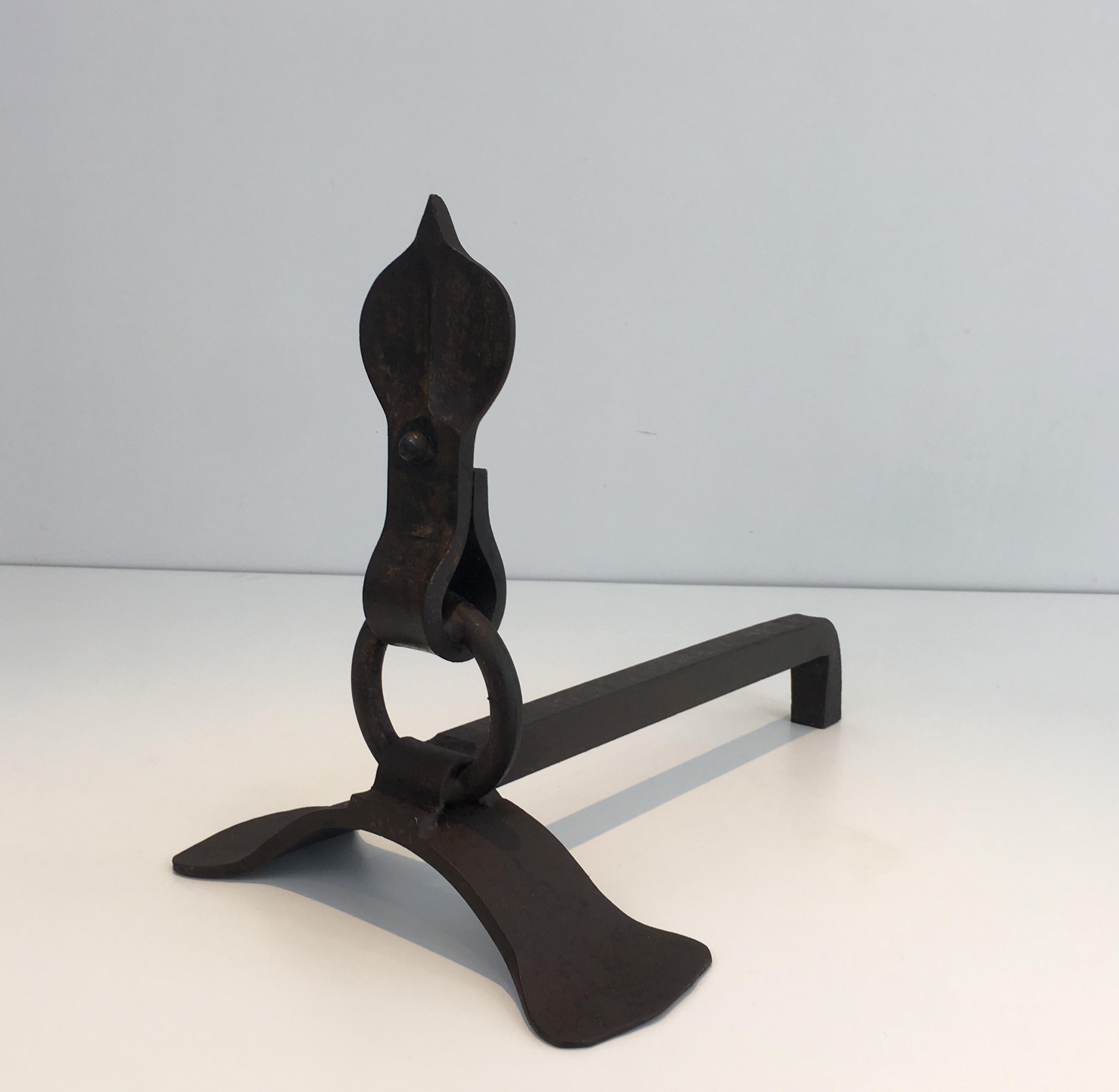Par de Andirones Modernistas de Hierro Forjado en venta 10