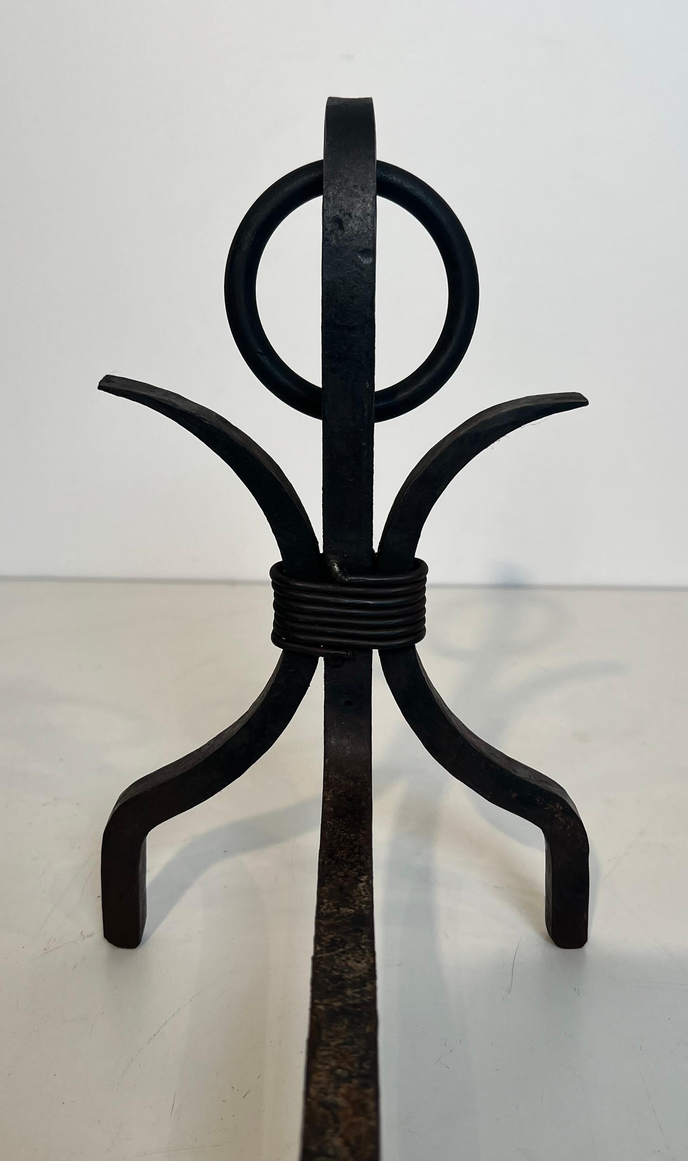 Pair of Modernist Wrought Iron Andirons For Sale 11