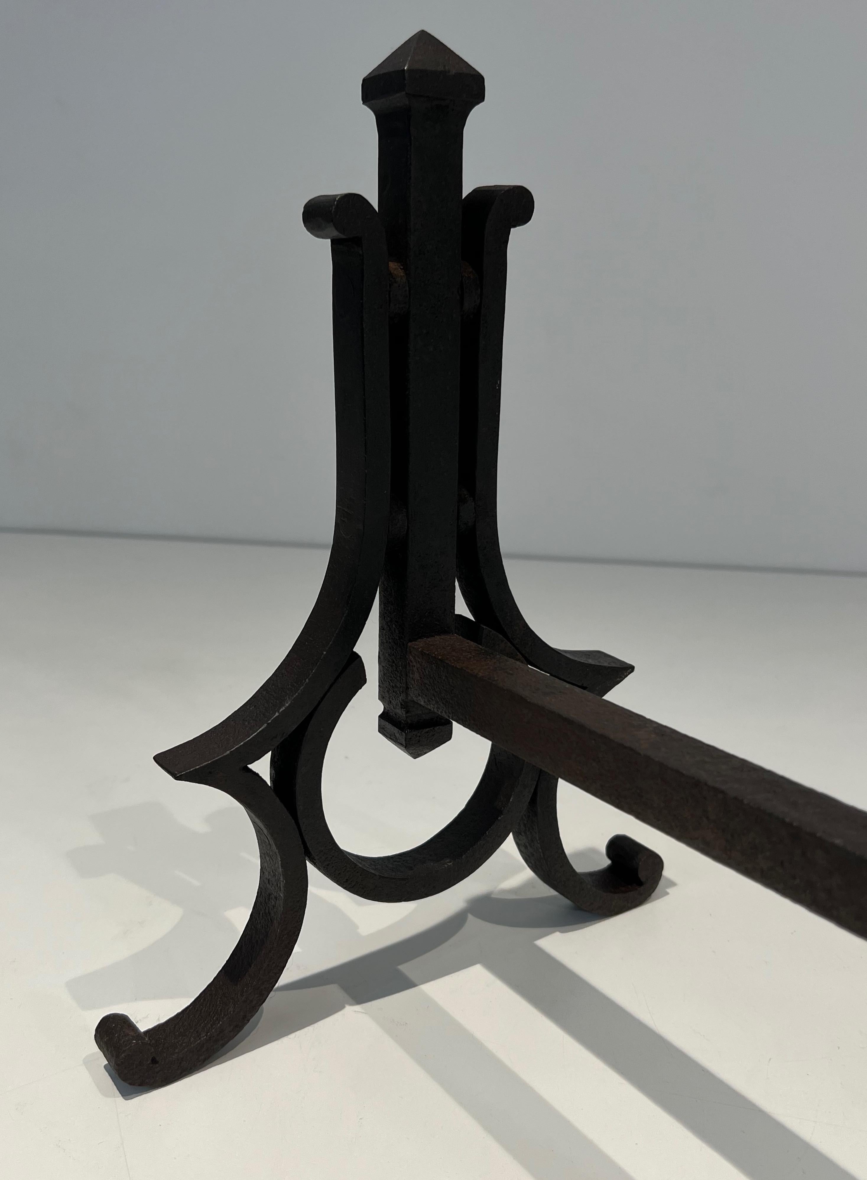 Pair of Modernist Wrought Iron Andirons For Sale 12