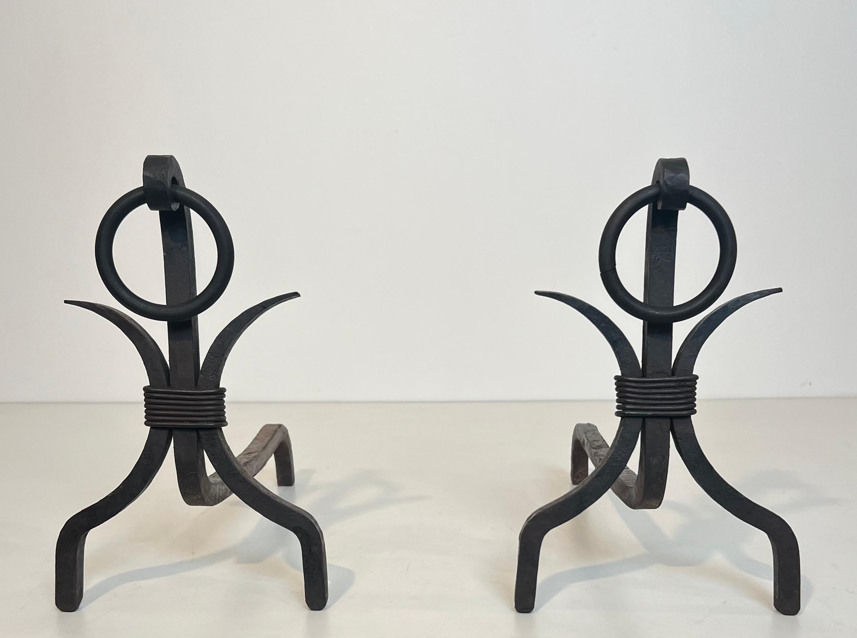 Pair of Modernist Wrought Iron Andirons For Sale 12