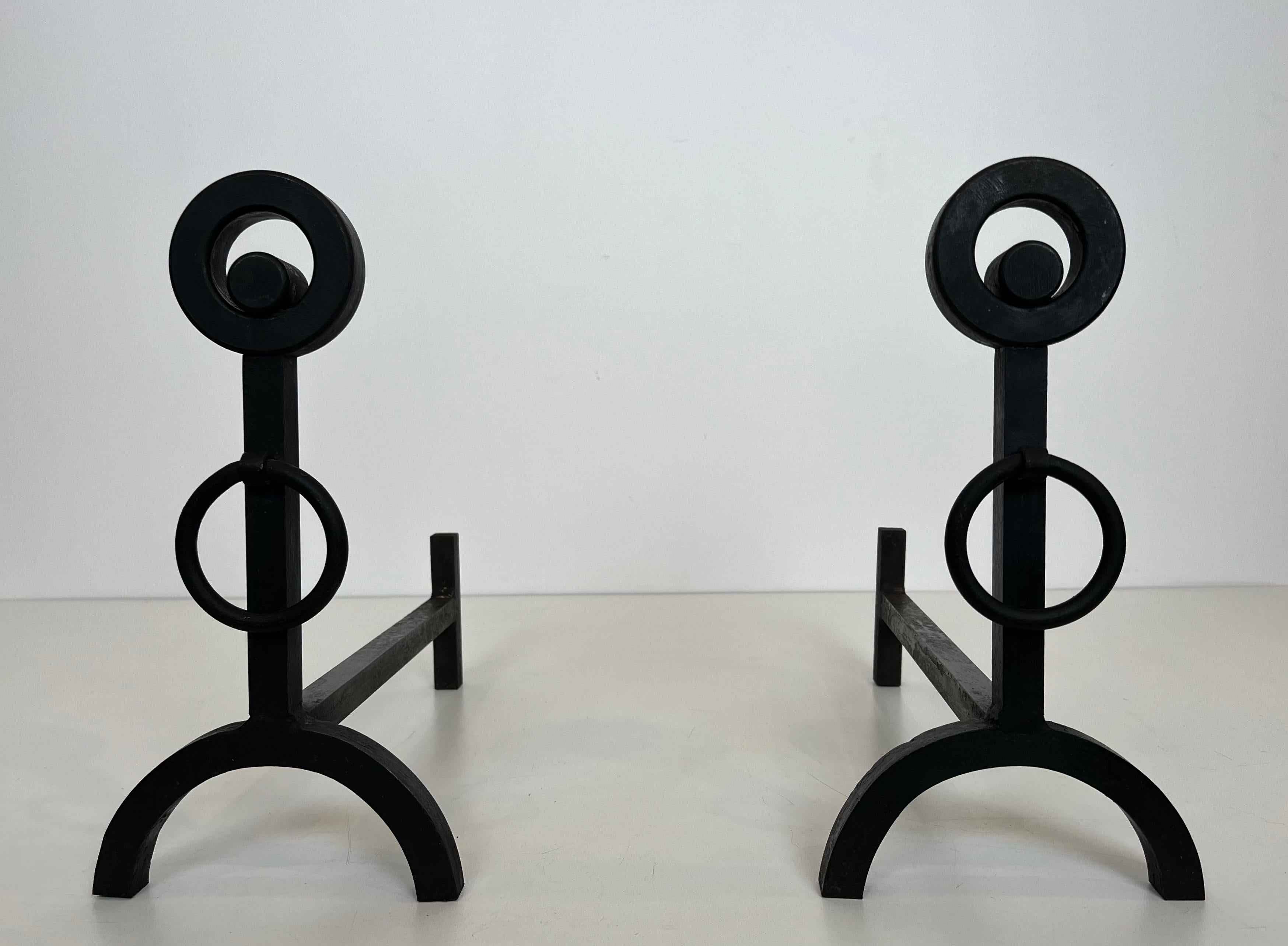 Pair of Modernist Wrought Iron Andirons For Sale 12