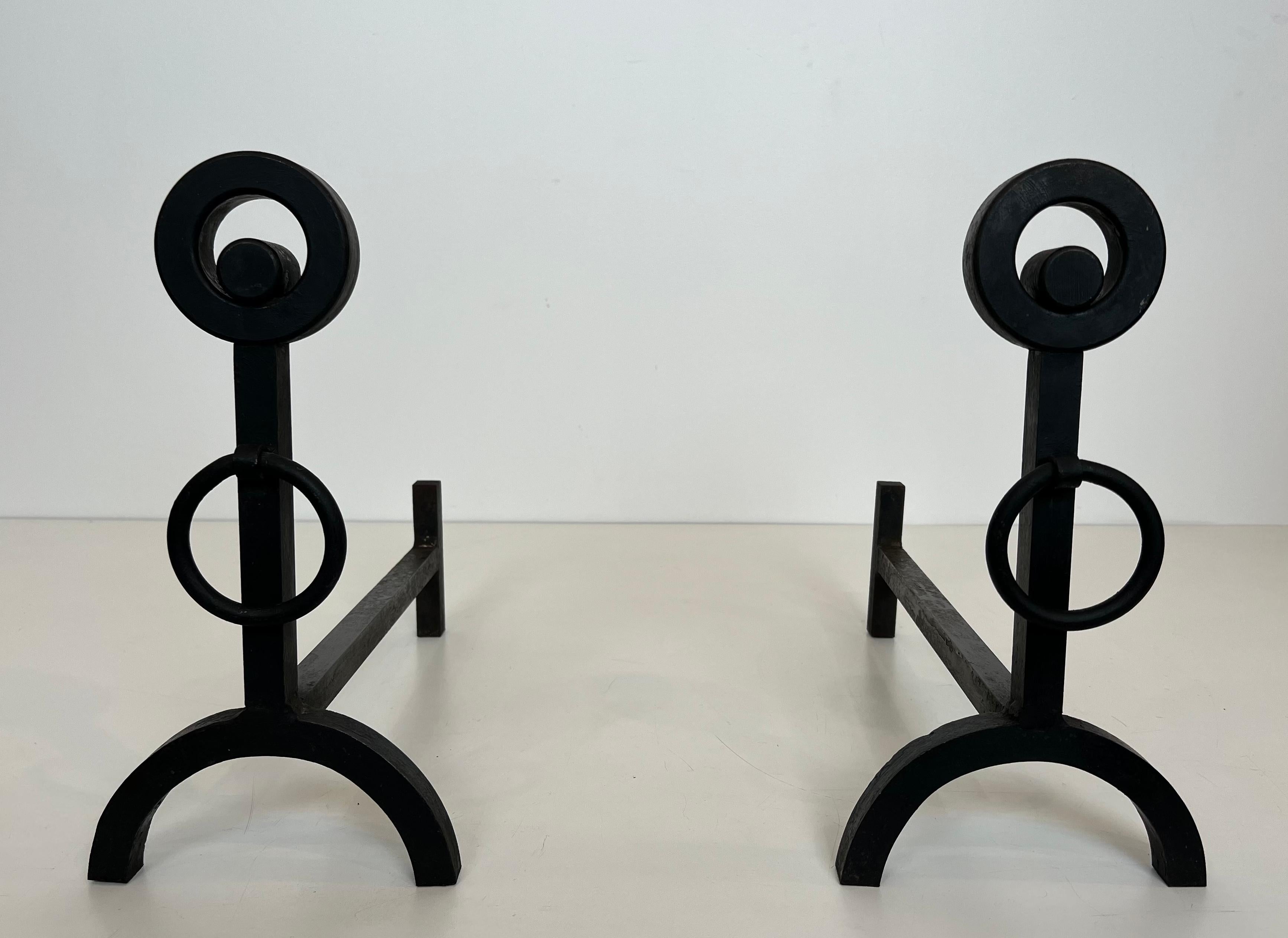 Pair of Modernist Wrought Iron Andirons For Sale 13