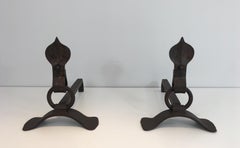 Pair of Modernist Wrought Iron Andirons