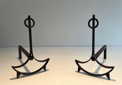 Pair of Modernist Wrought Iron Andirons
