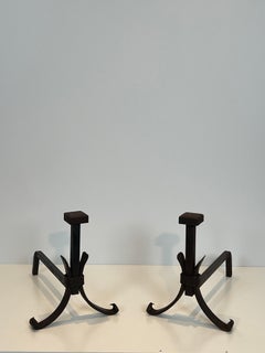 Pair of Modernist Wrought Iron Andirons