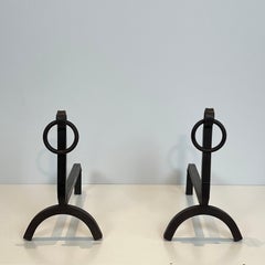 Pair of Modernist Wrought Iron Andirons