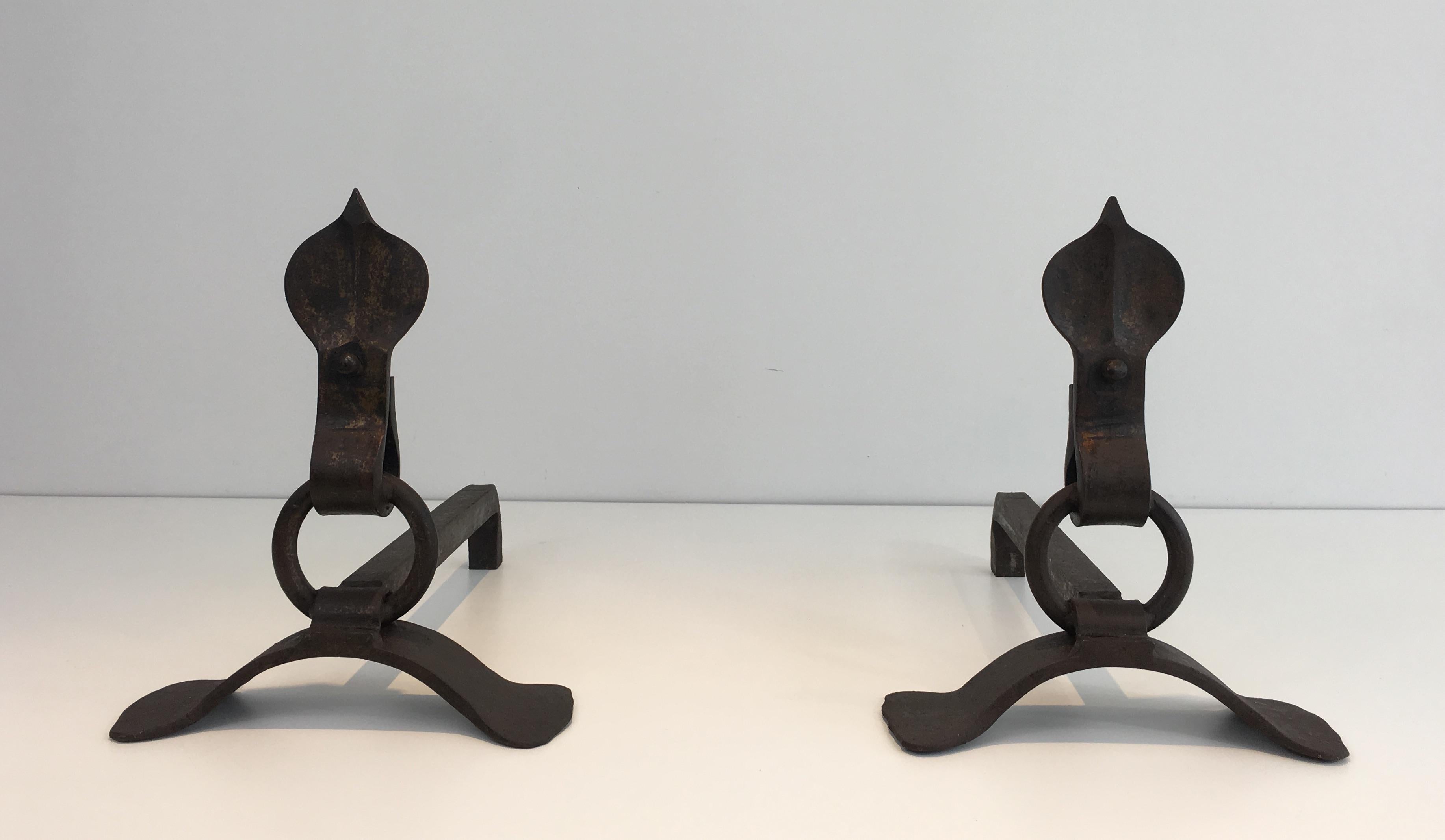 Pair of Modernist Wrought Iron Andirons For Sale 14