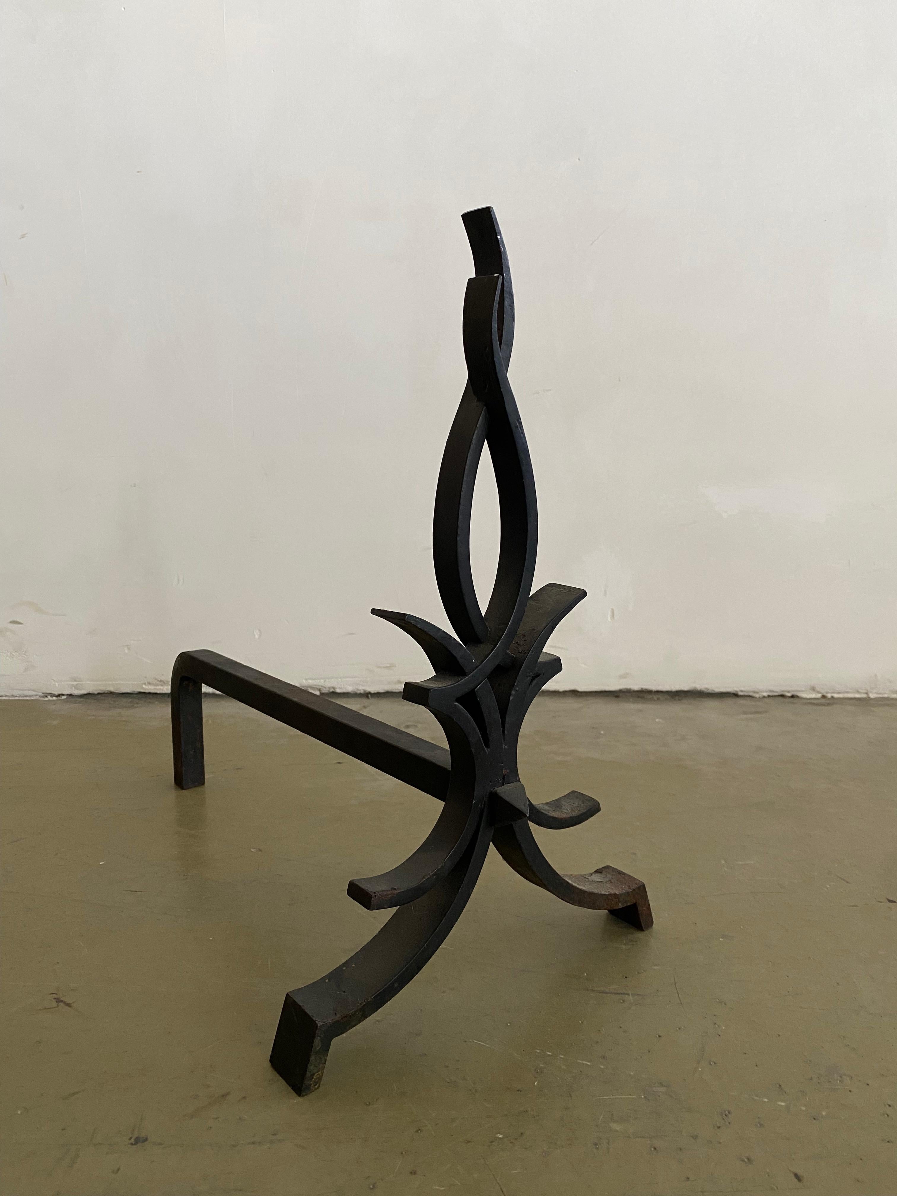Pair of Modernist Wrought Iron Andirons In Good Condition In Maastricht, NL