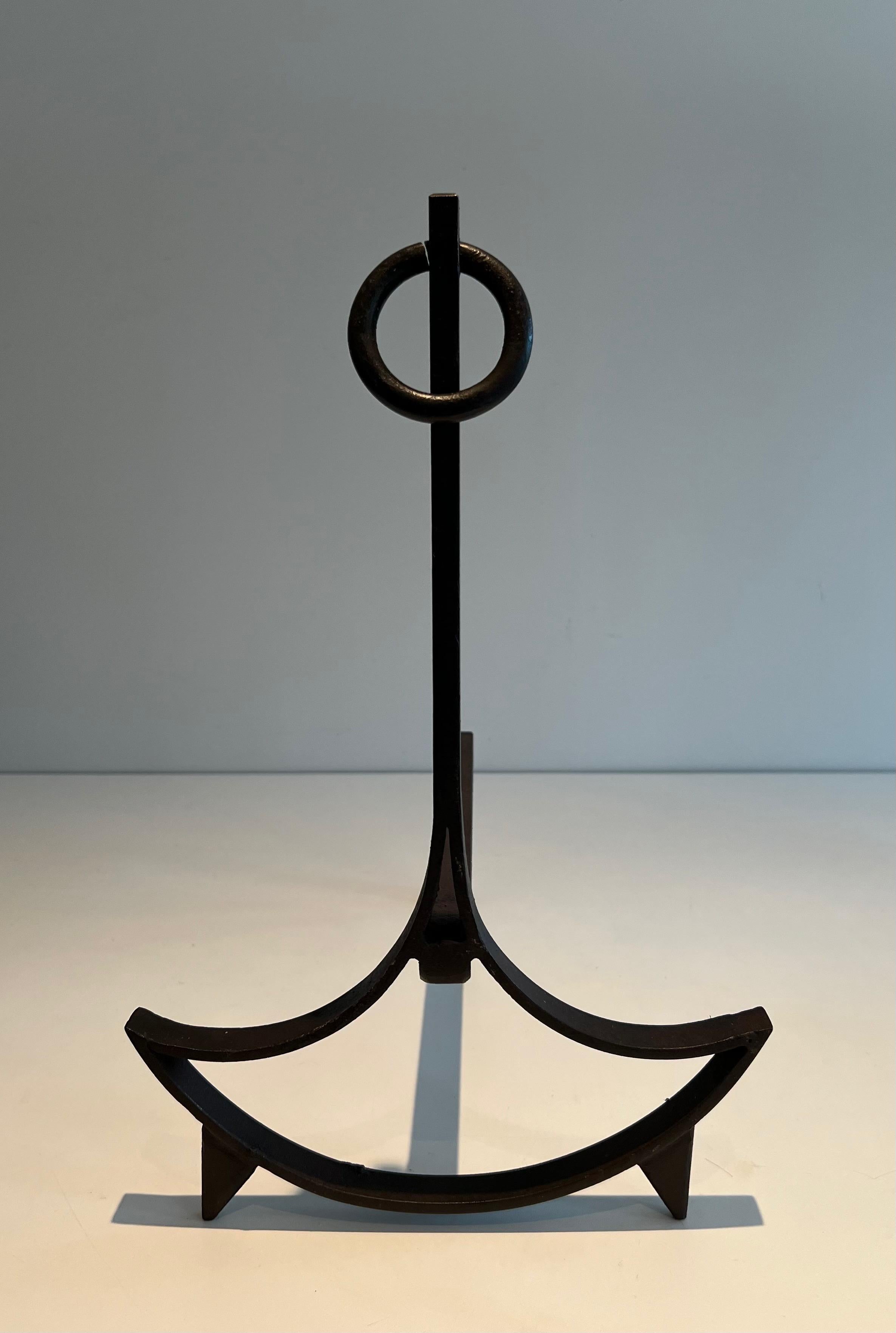 Pair of Modernist Wrought Iron Andirons For Sale 1