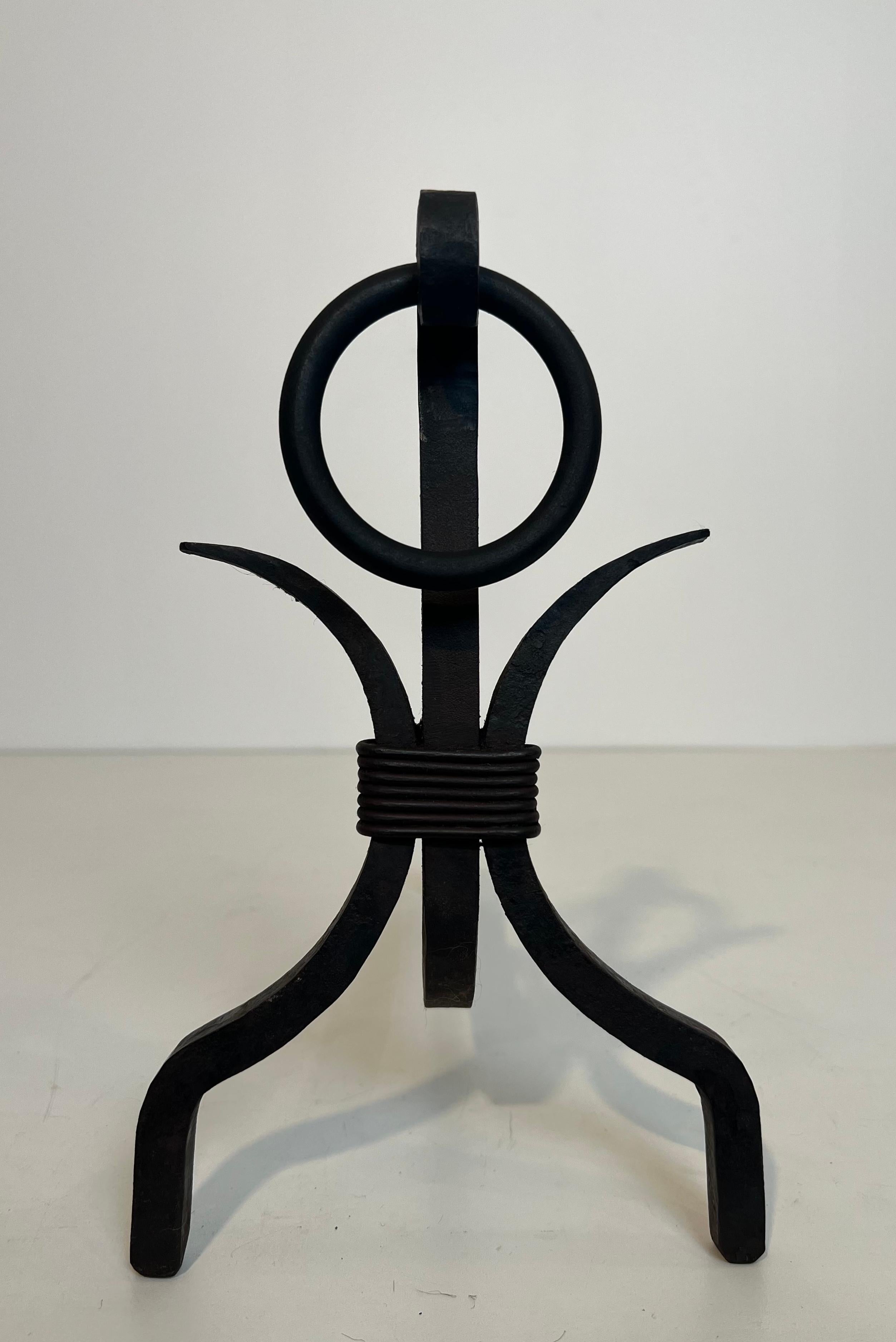 Pair of Modernist Wrought Iron Andirons For Sale 1