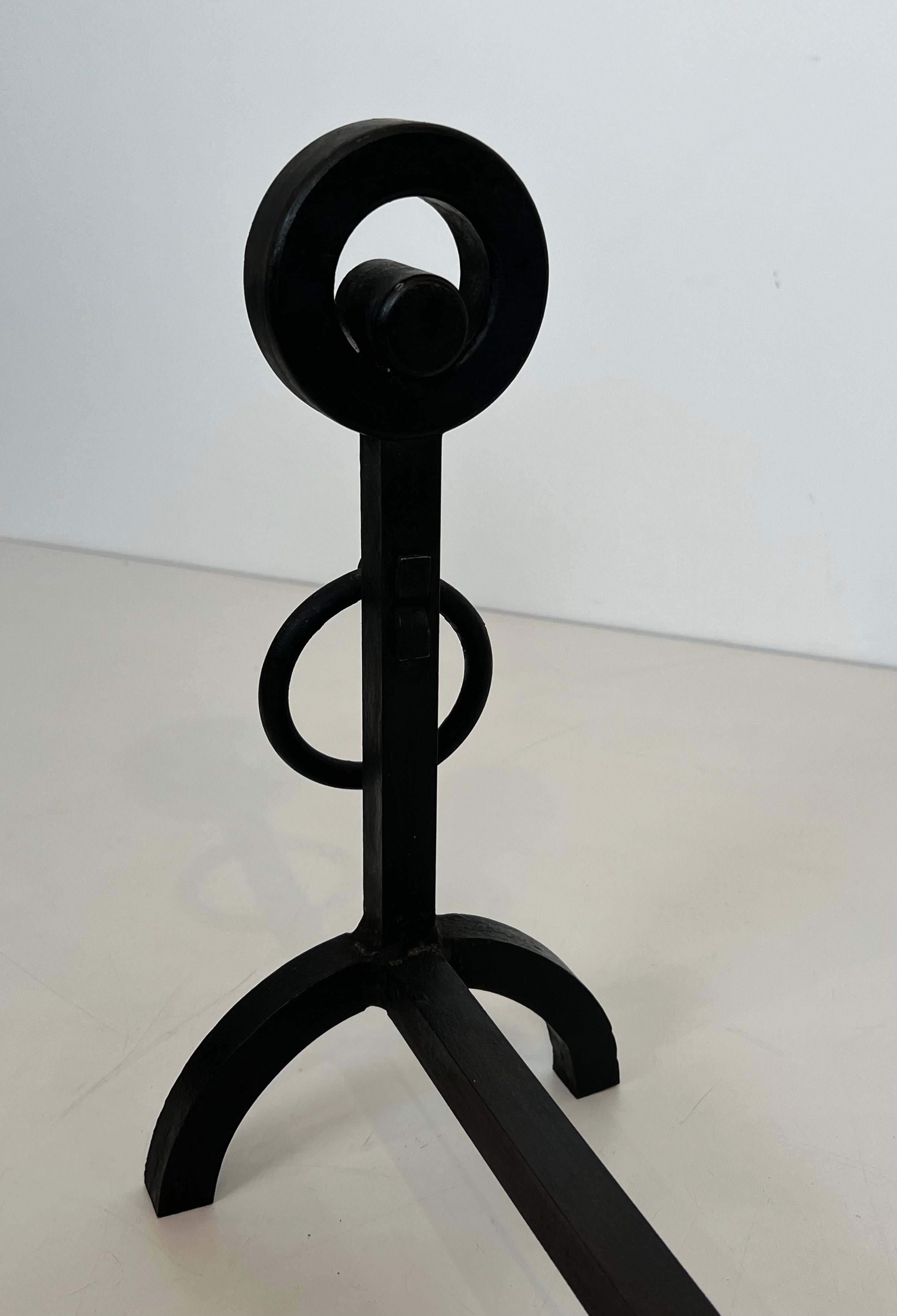 Pair of Modernist Wrought Iron Andirons For Sale 1