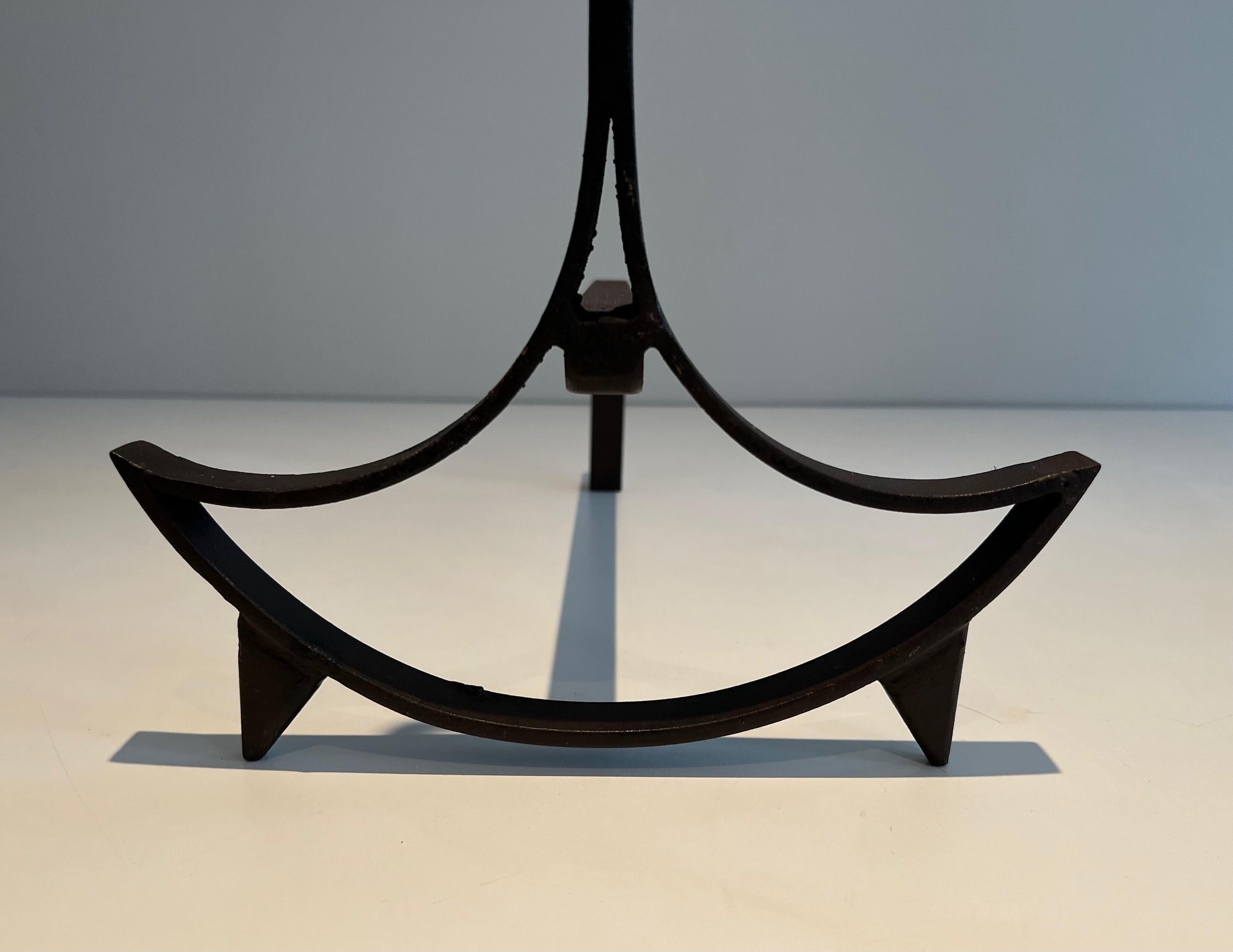 Pair of Modernist Wrought Iron Andirons For Sale 2