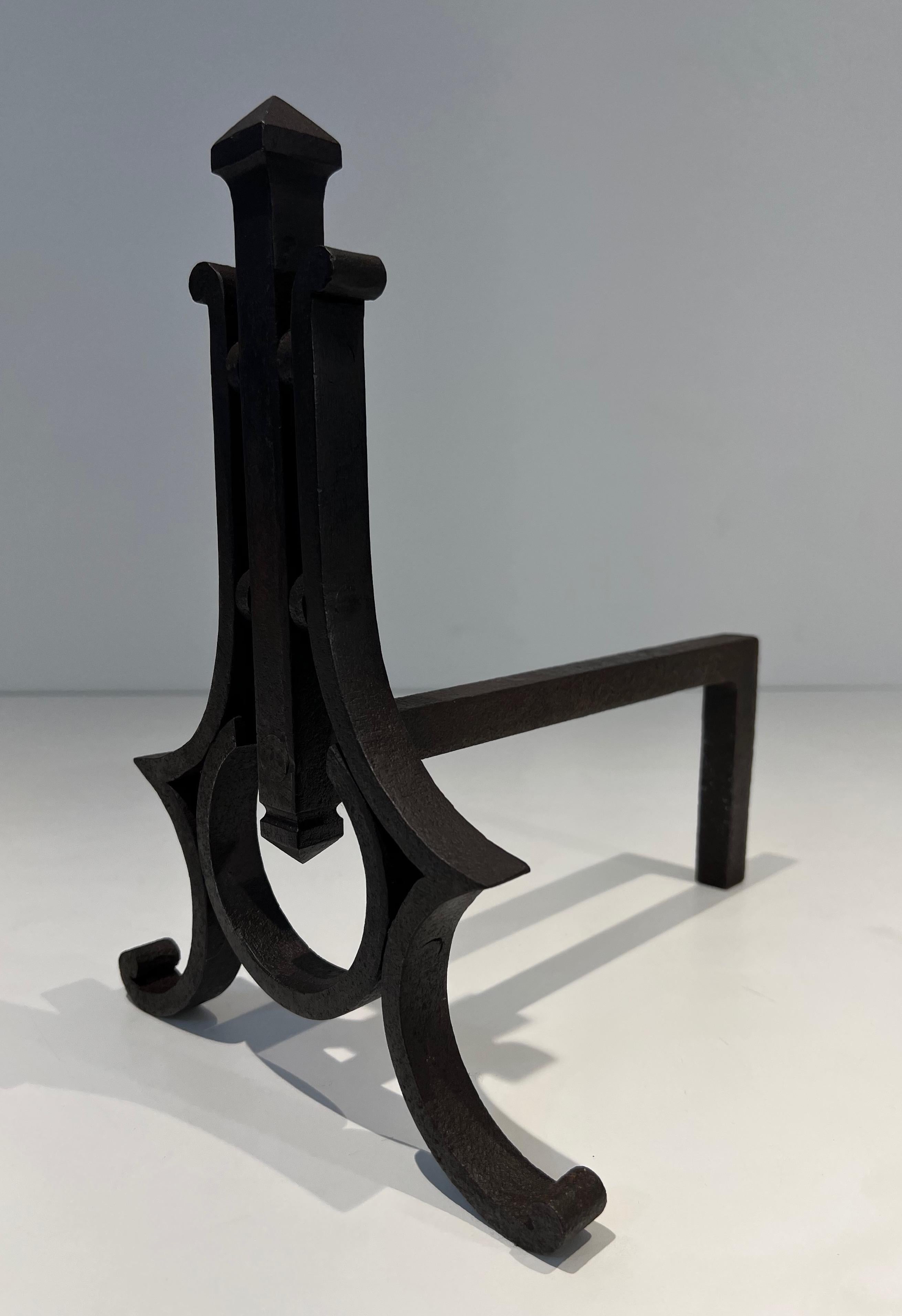 Pair of Modernist Wrought Iron Andirons For Sale 2