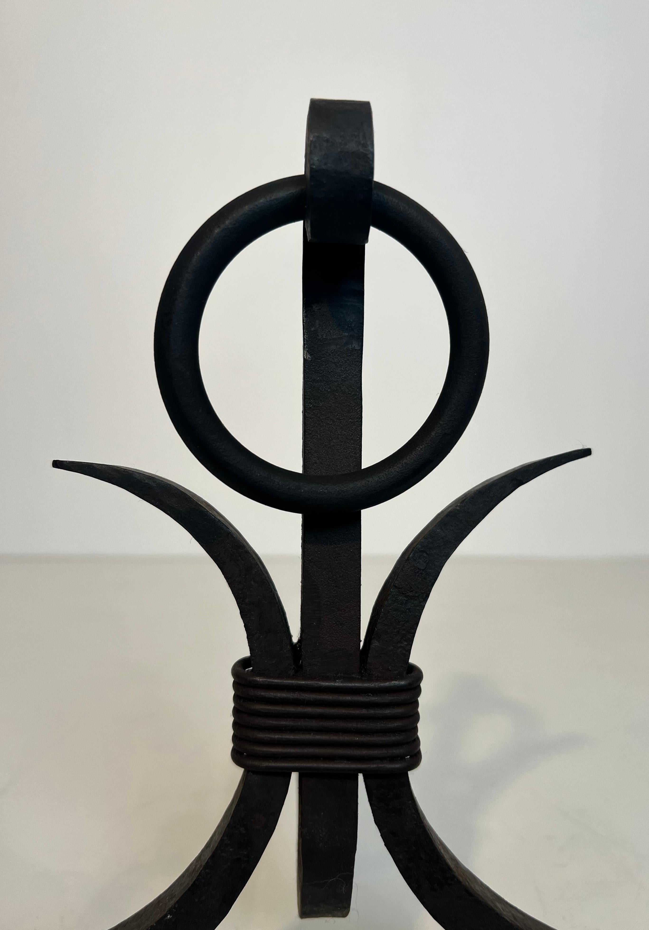 Pair of Modernist Wrought Iron Andirons For Sale 2