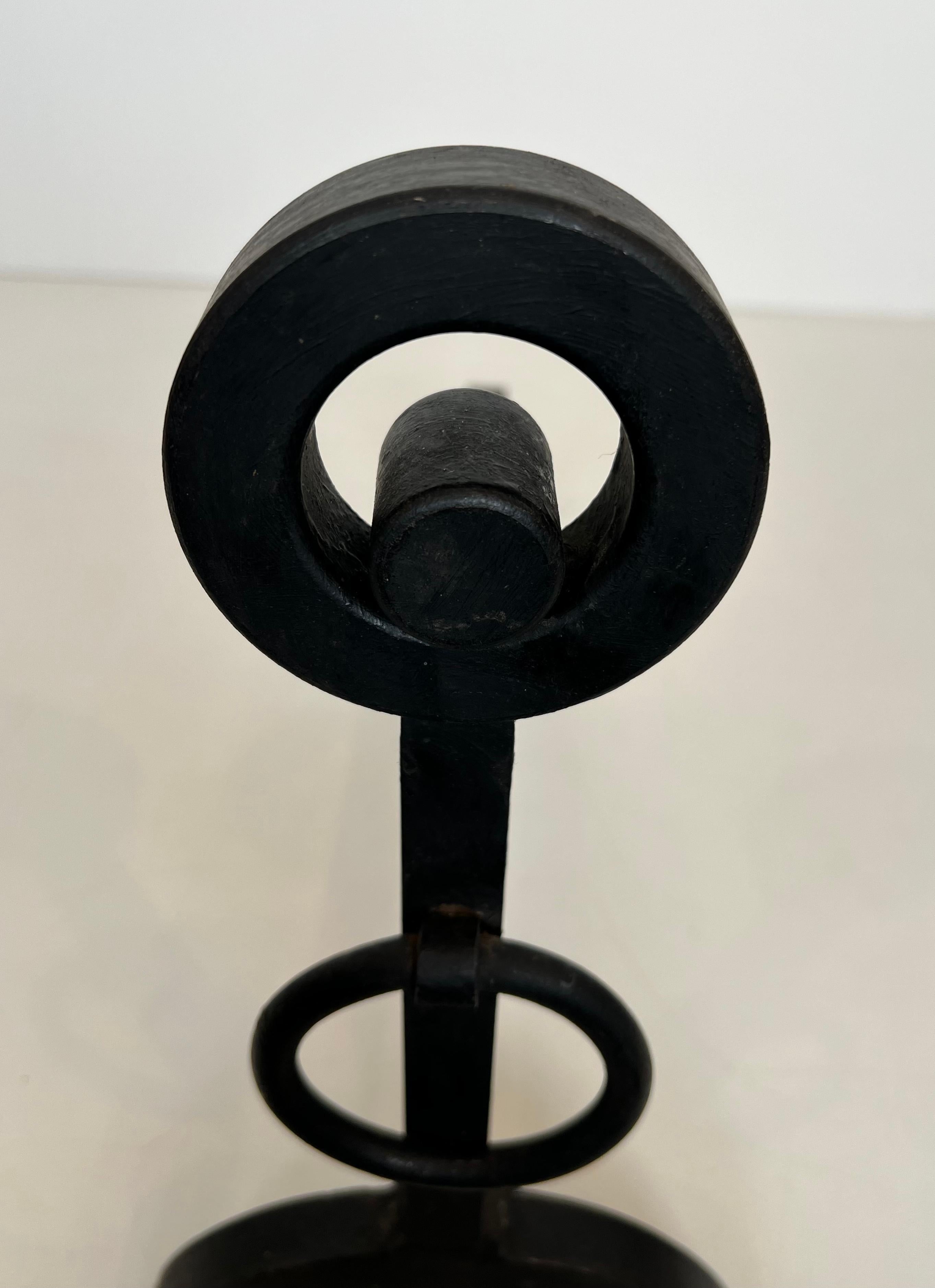 Pair of Modernist Wrought Iron Andirons For Sale 2