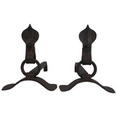 Pair of Modernist Wrought Iron Andirons