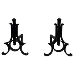 Pair of Modernist Wrought Iron Andirons