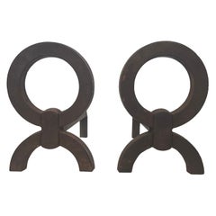 Pair of Modernist Wrought Iron Andirons.