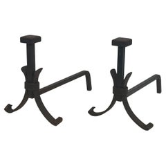 Pair of Modernist Wrought Iron Andirons