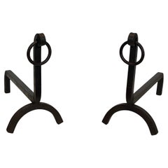 Pair of Modernist Wrought Iron Andirons